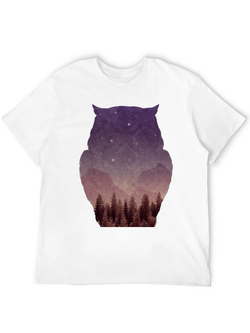 Owl Silhouette Mountain Forest T-Shirt - Black