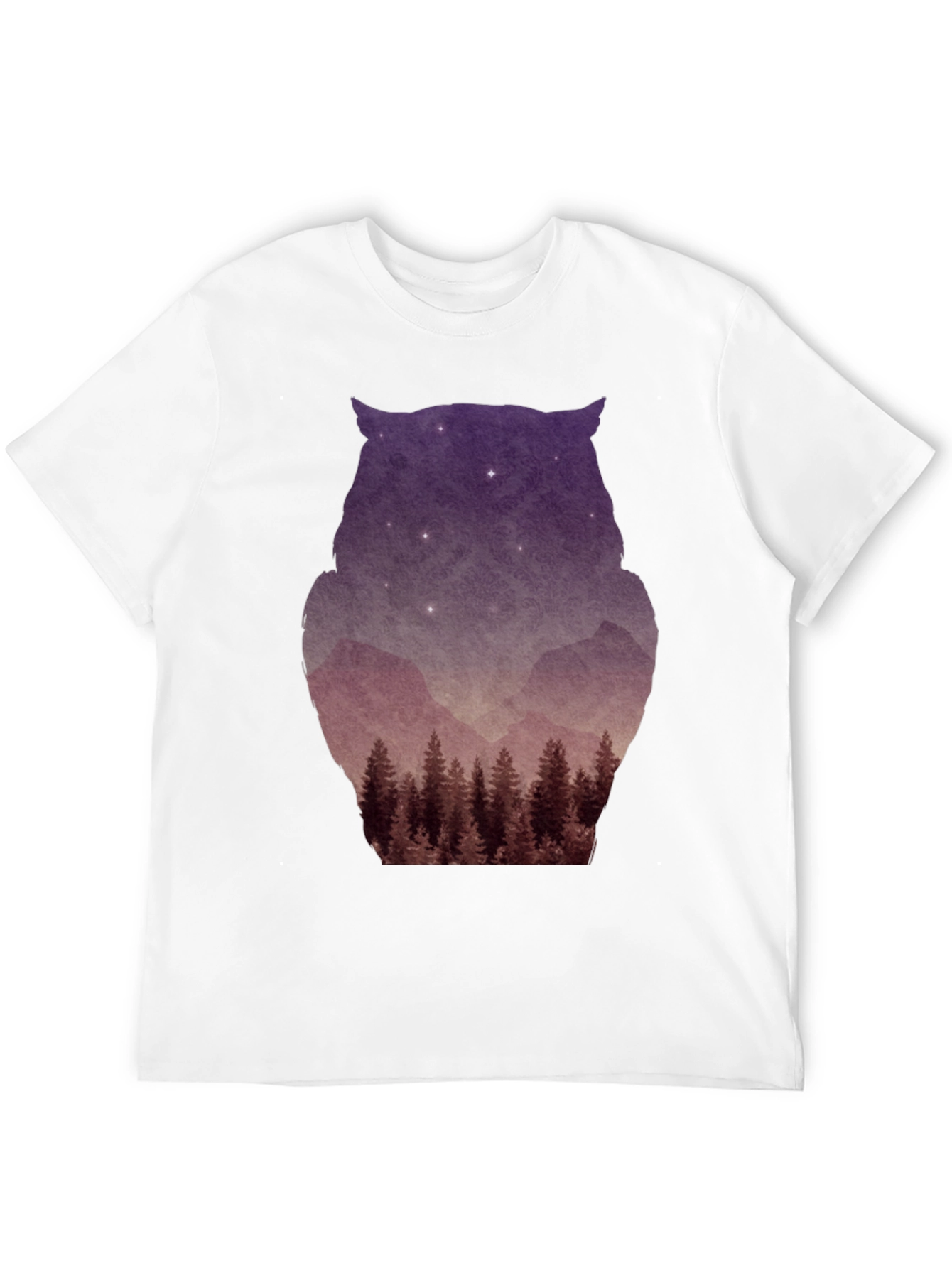 Owl Silhouette Mountain Forest T-Shirt - Black