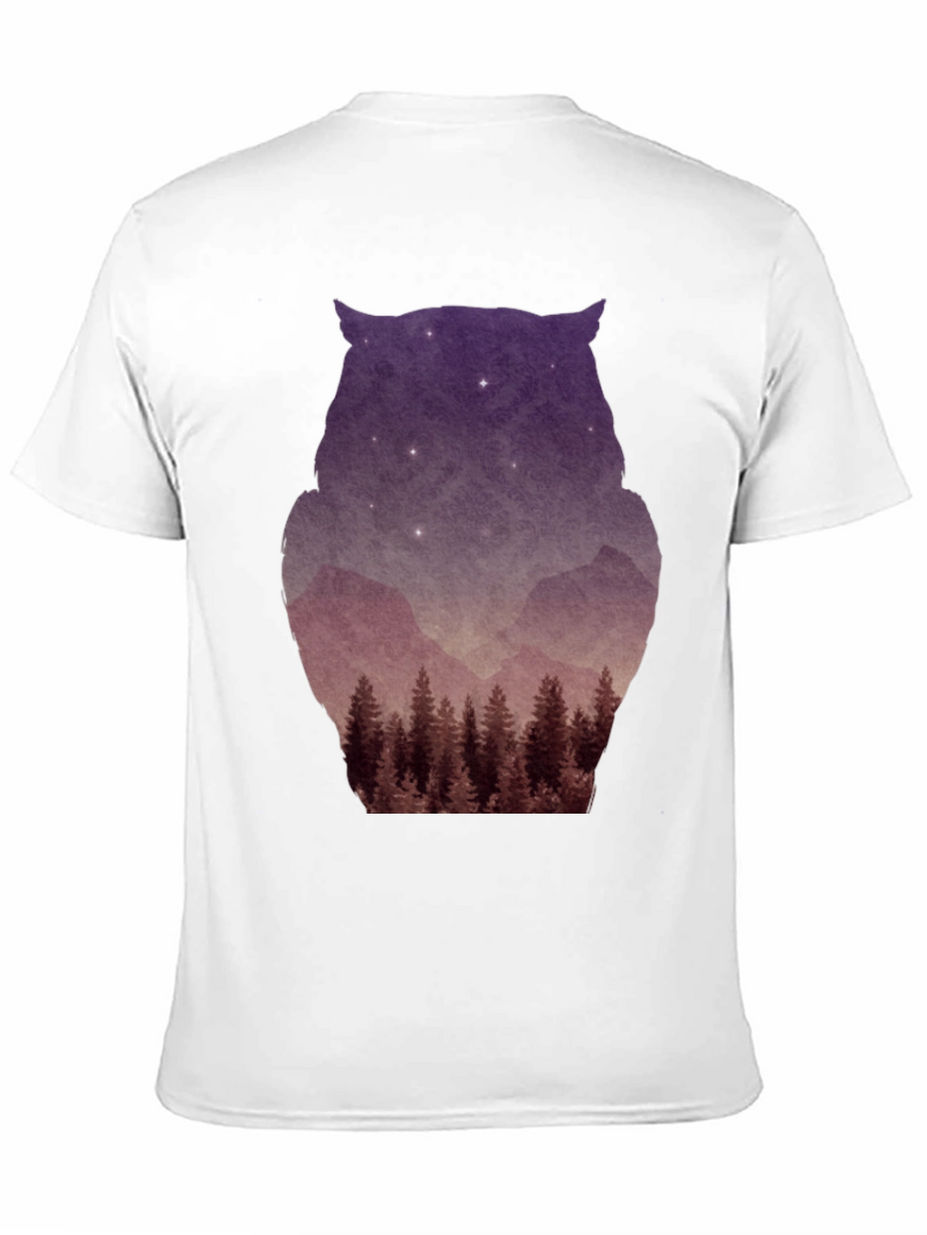 Owl Silhouette Mountain Forest T-Shirt - Black