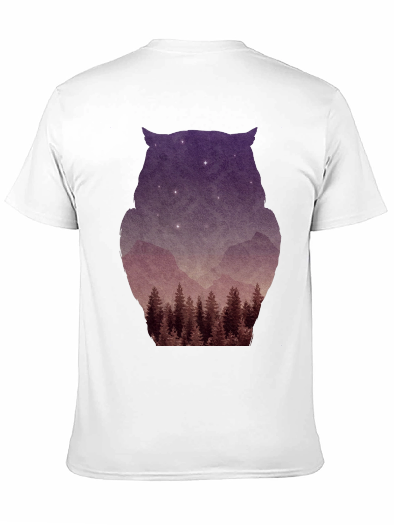 Owl Silhouette Mountain Forest T-Shirt - Black