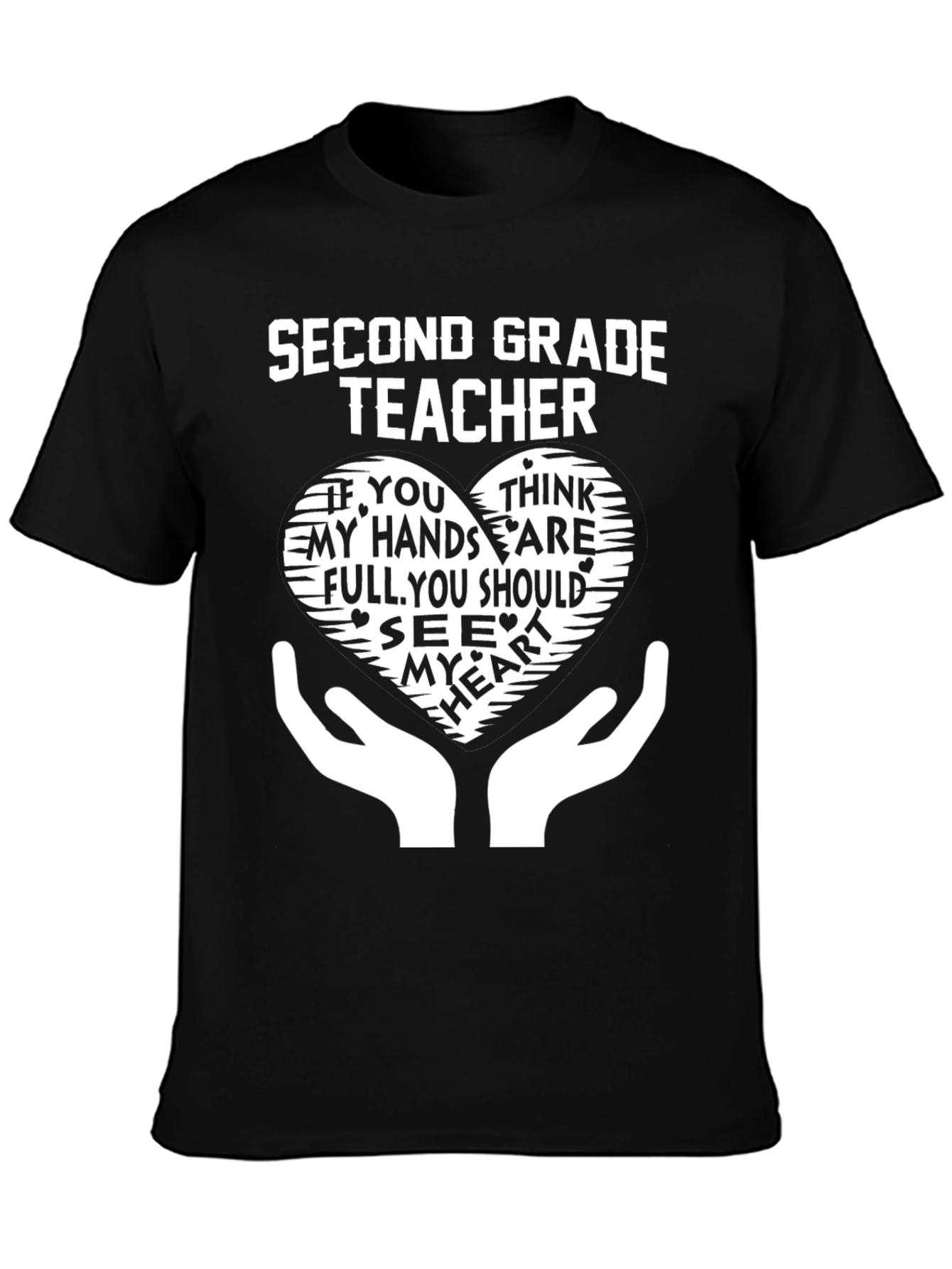 Second Grade Teacher Heart Hands Graphic T-Shirt