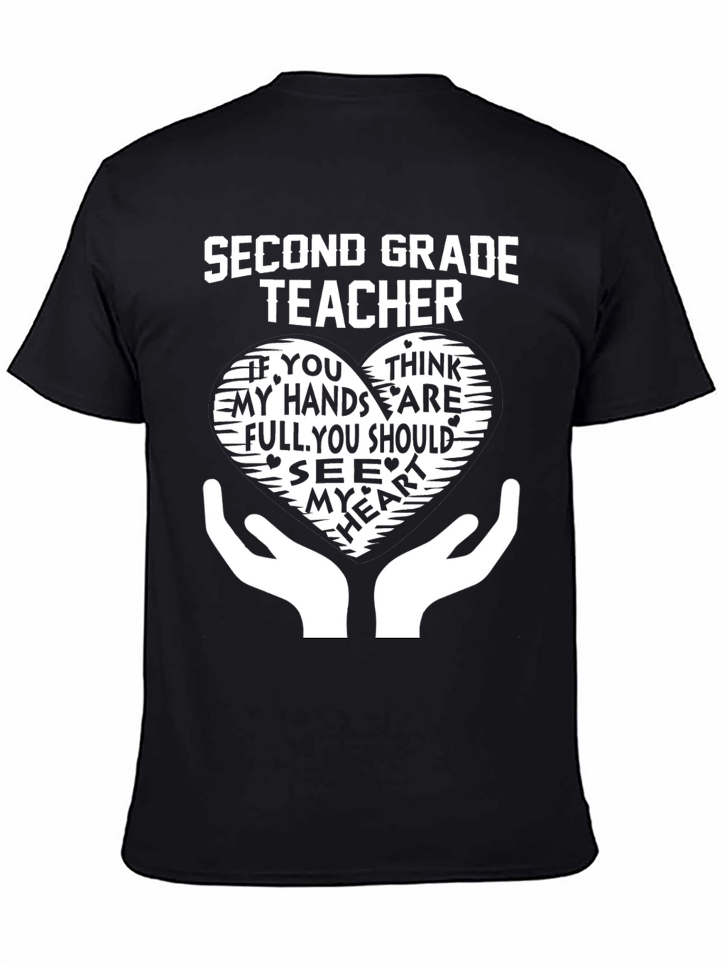 Second Grade Teacher Heart Hands Graphic T-Shirt