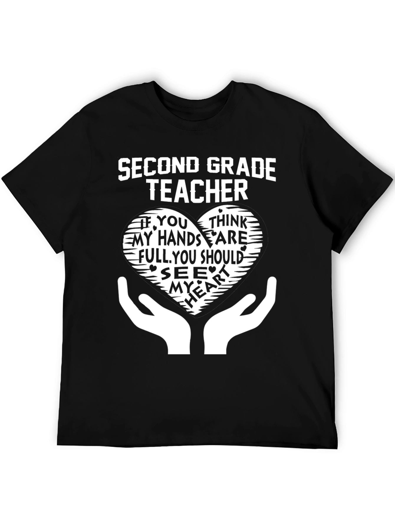 Second Grade Teacher Heart Hands Graphic T-Shirt