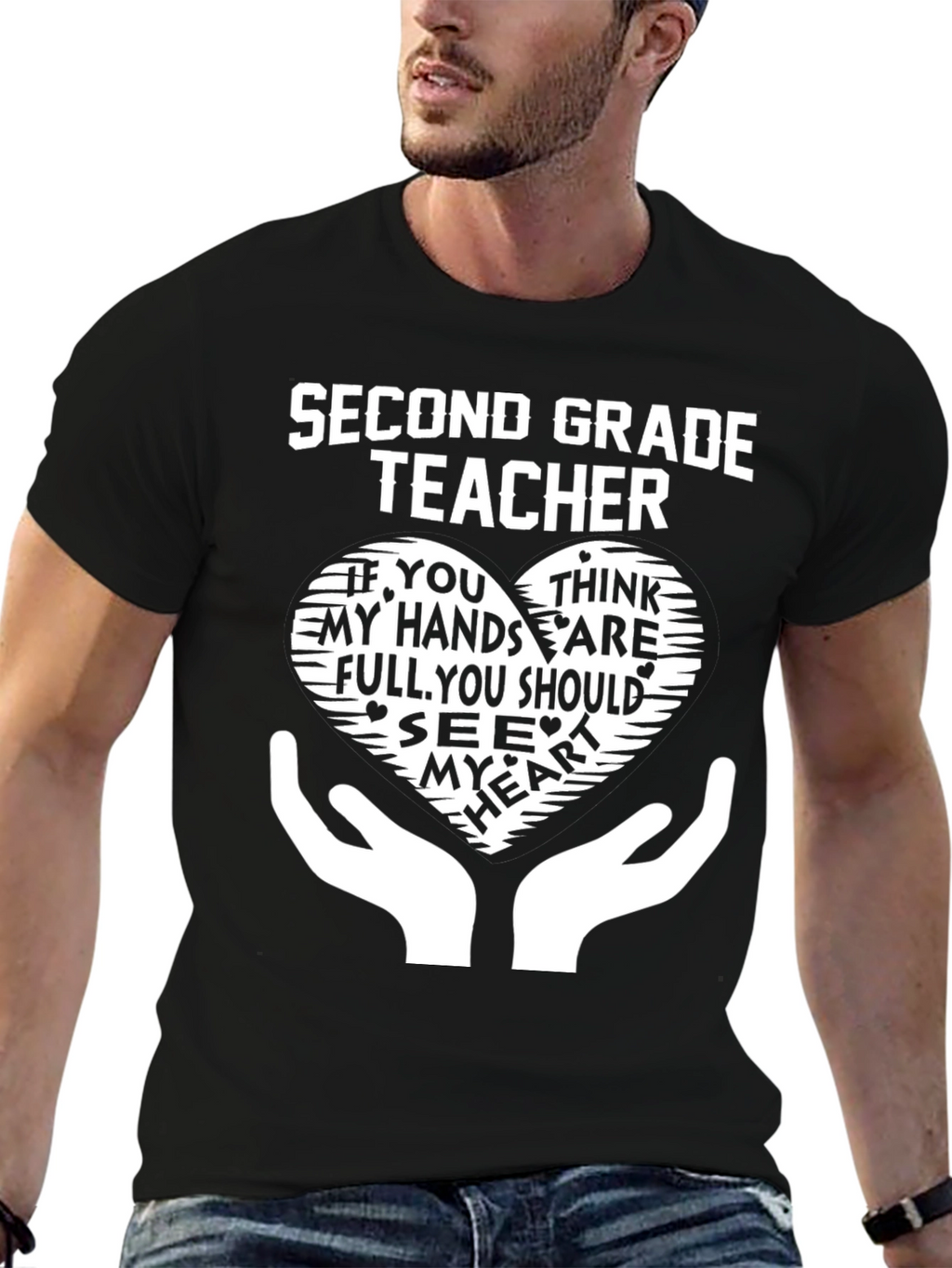 Second Grade Teacher Heart Hands Graphic T-Shirt
