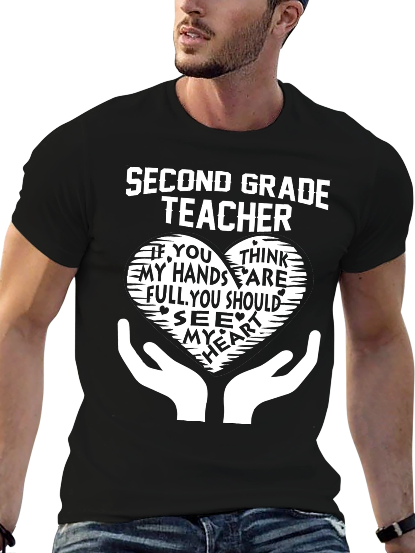 Second Grade Teacher Heart Hands Graphic T-Shirt