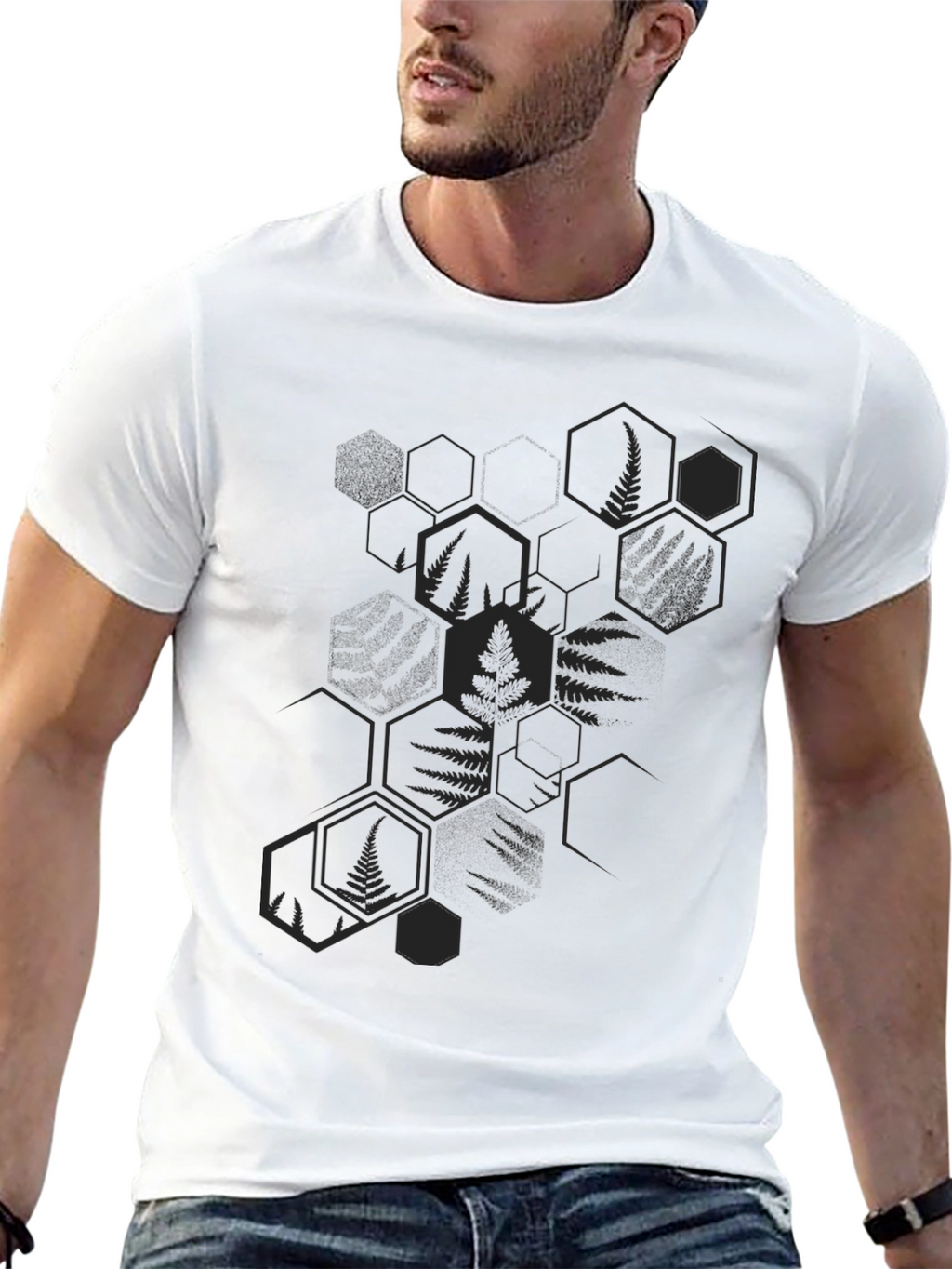 Mens Black Fern Hexagon Graphic Tee