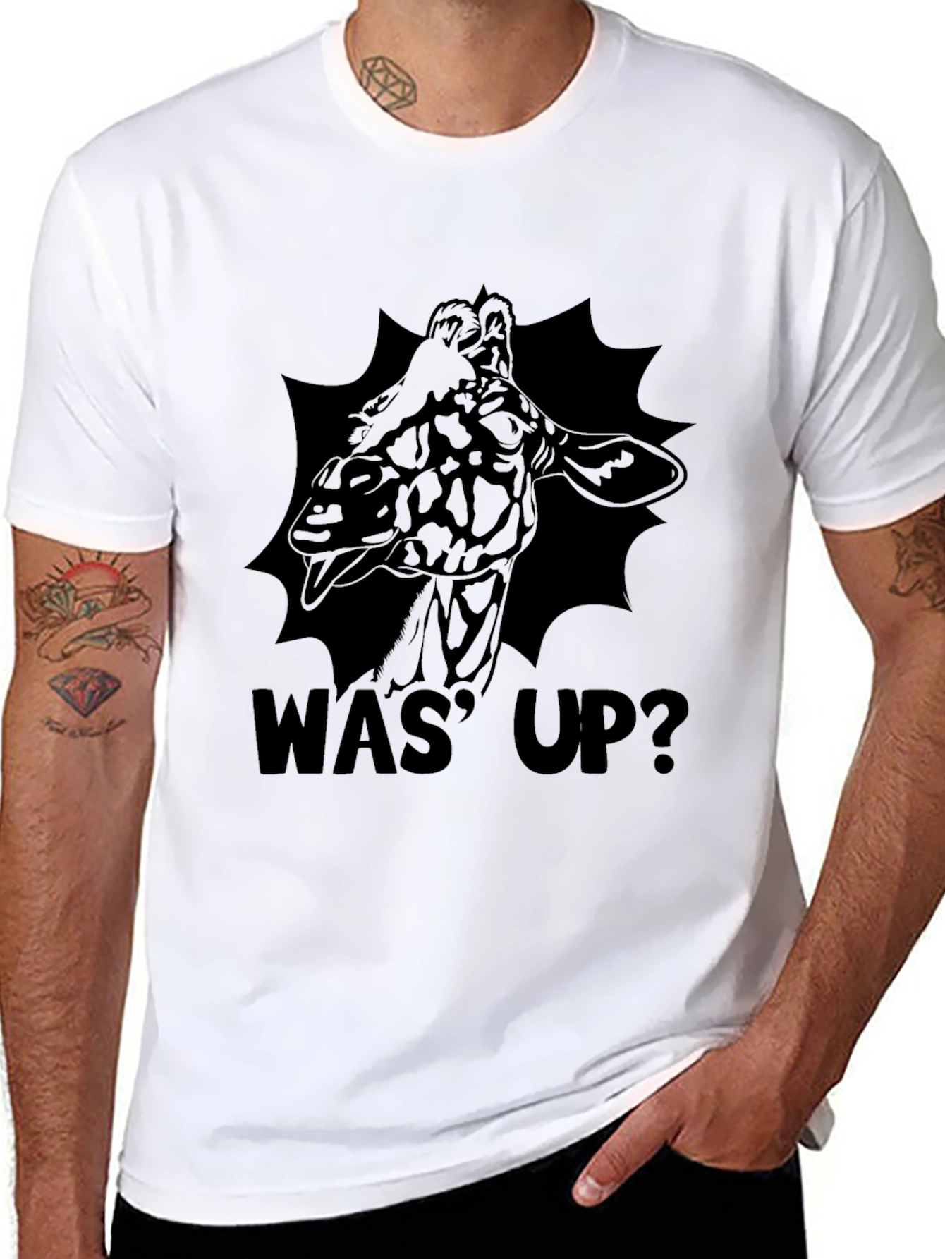 Was Up Giraffe Black Graphic T-Shirt