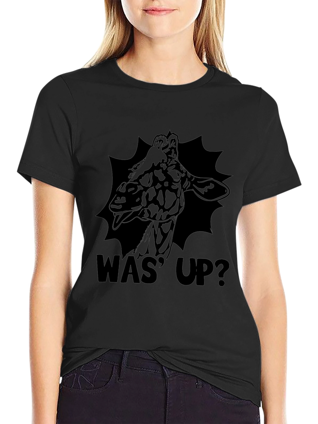 Was Up Giraffe Black Graphic T-Shirt