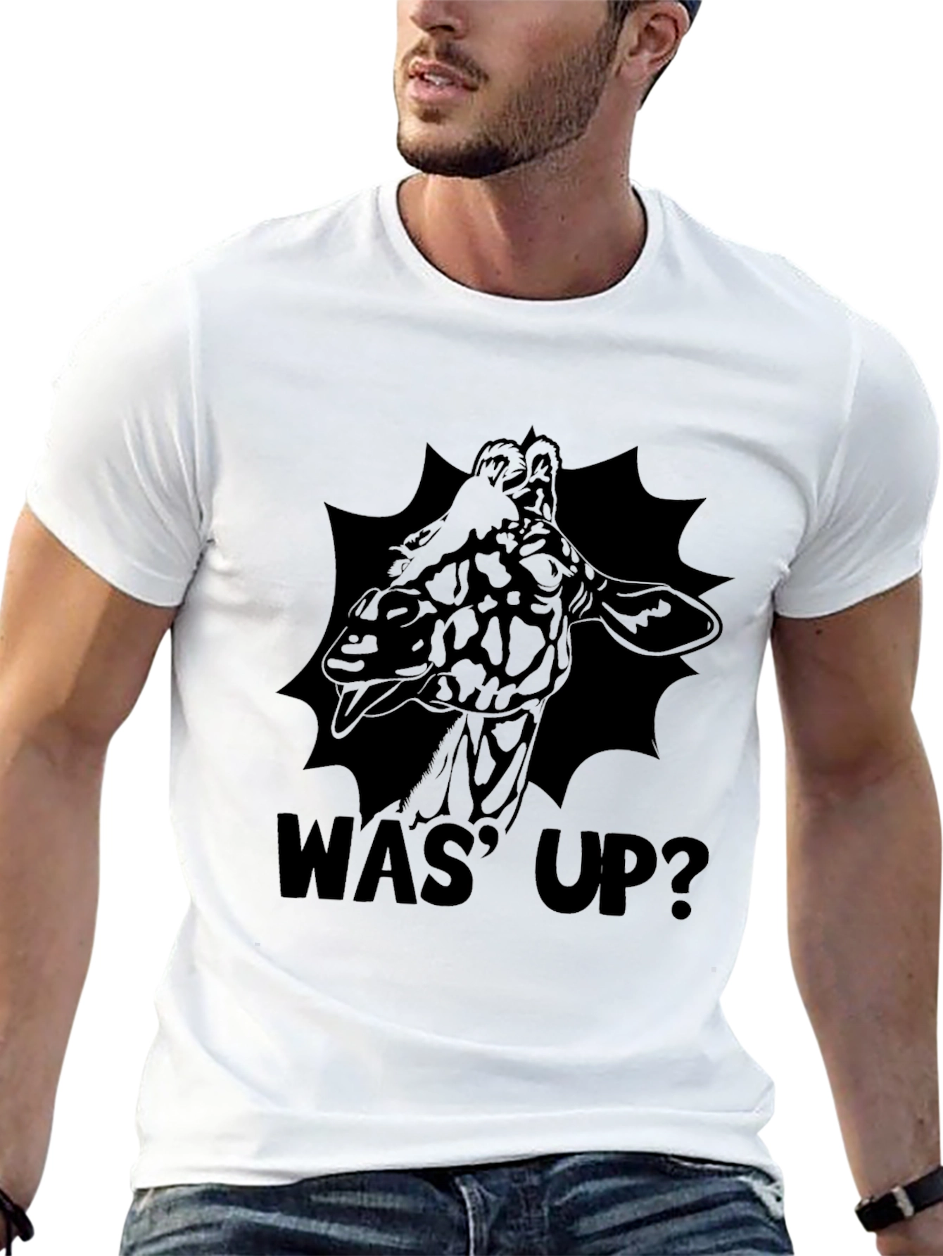Was Up Giraffe Black Graphic T-Shirt