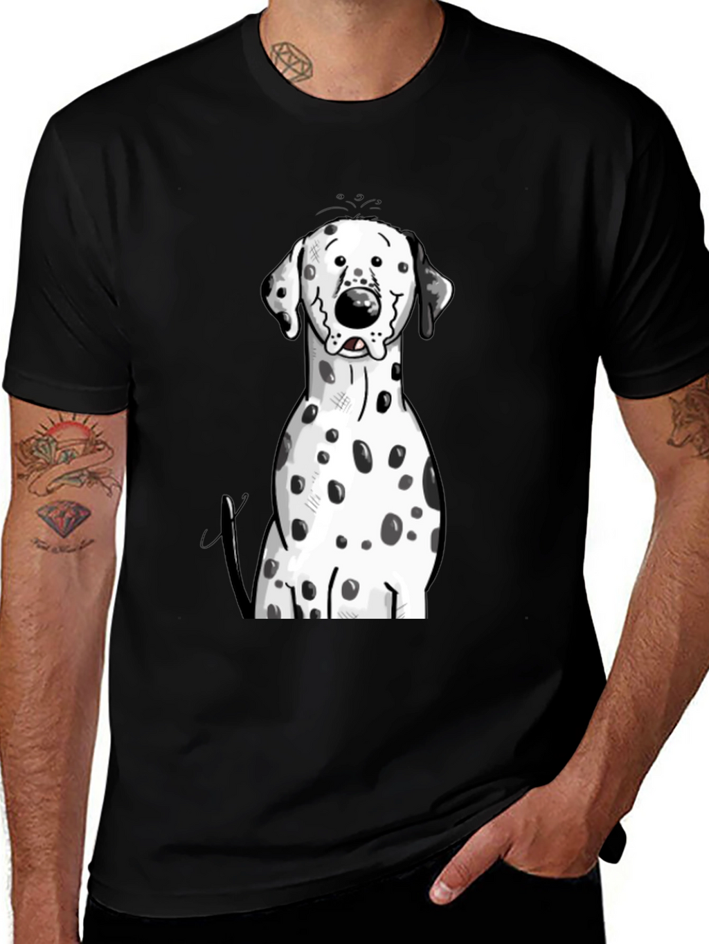 Dalmatian Dog Graphic Print Black T-Shirt