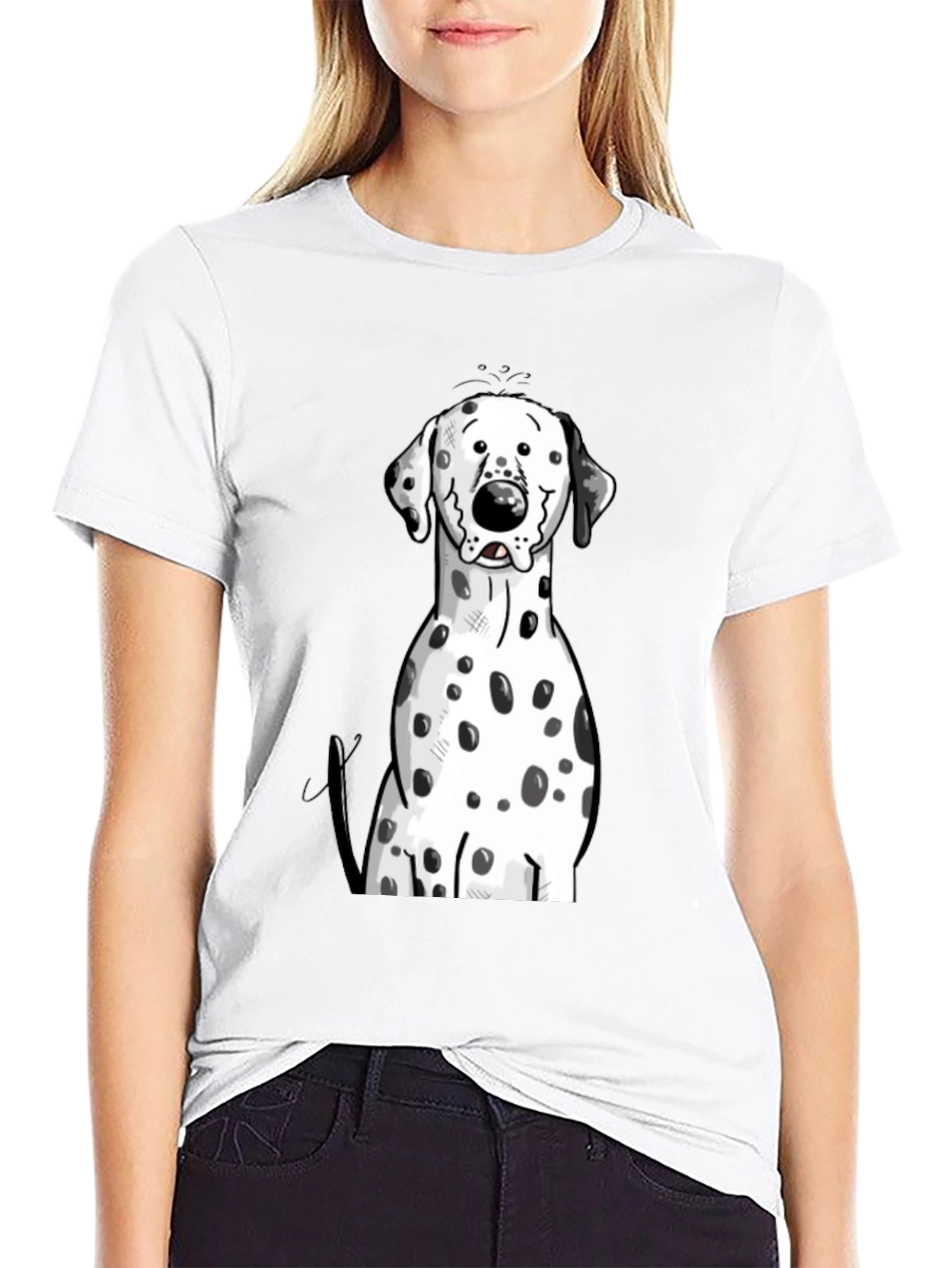 Dalmatian Dog Graphic Print Black T-Shirt