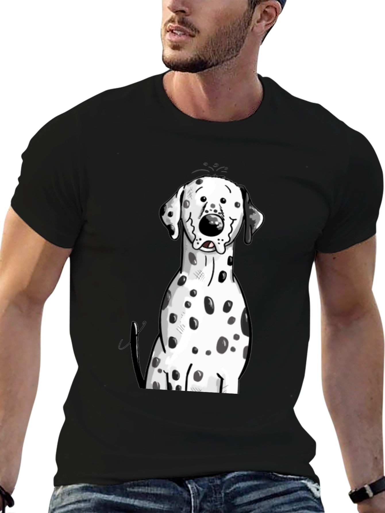 Dalmatian Dog Graphic Print Black T-Shirt
