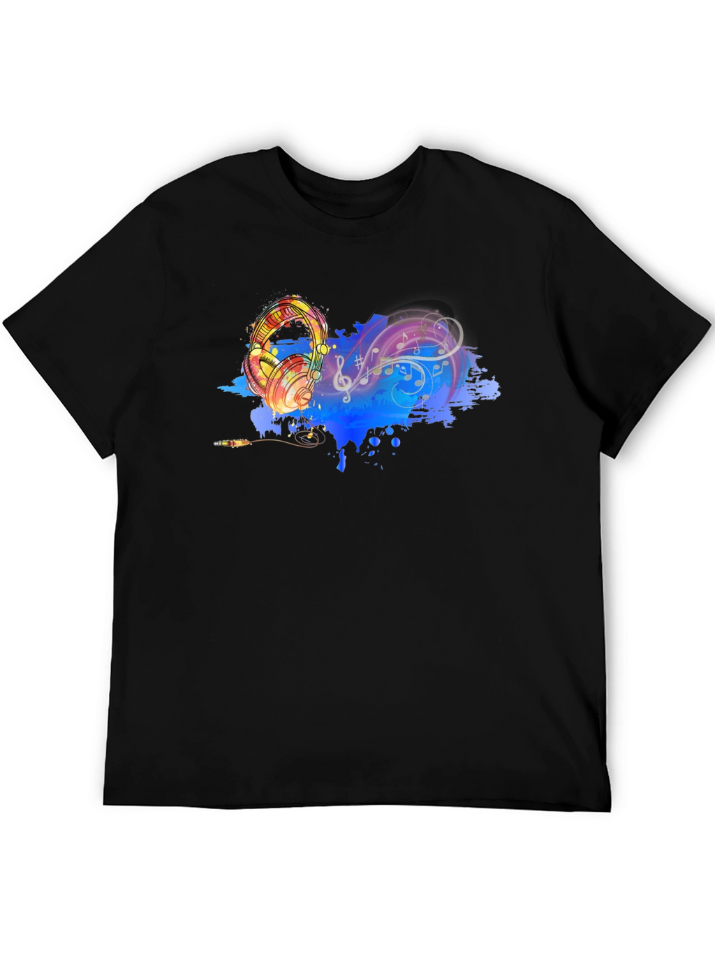 Music Lovers Graphic Tee - Headphones & Notes Design