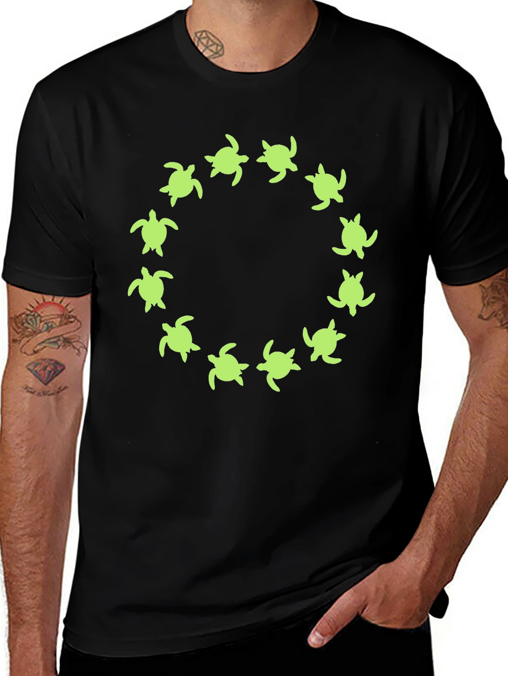 Turtle Circle Graphic Tee - Black Cotton Shirt