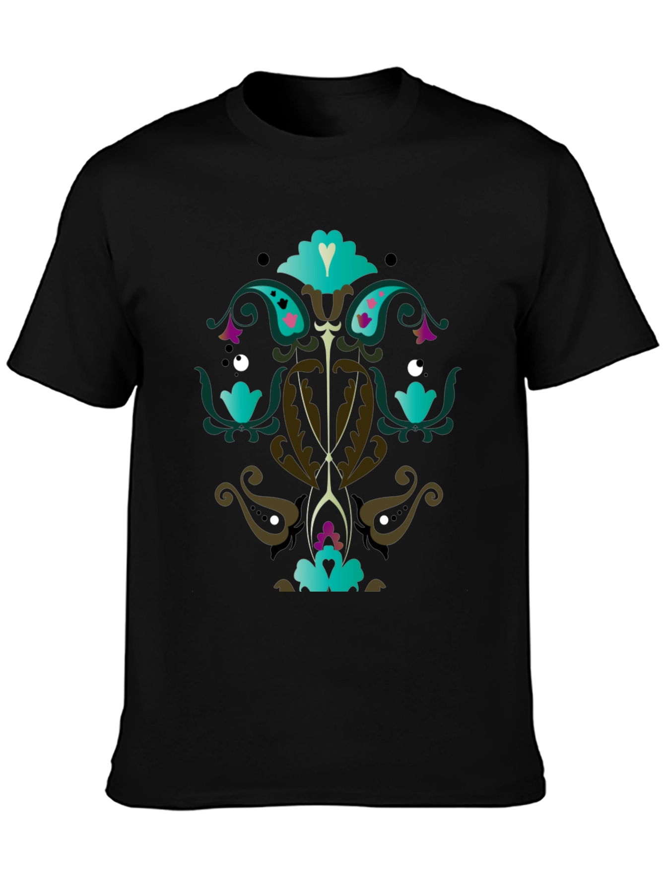 Ornate Floral Graphic Print Black T-Shirt