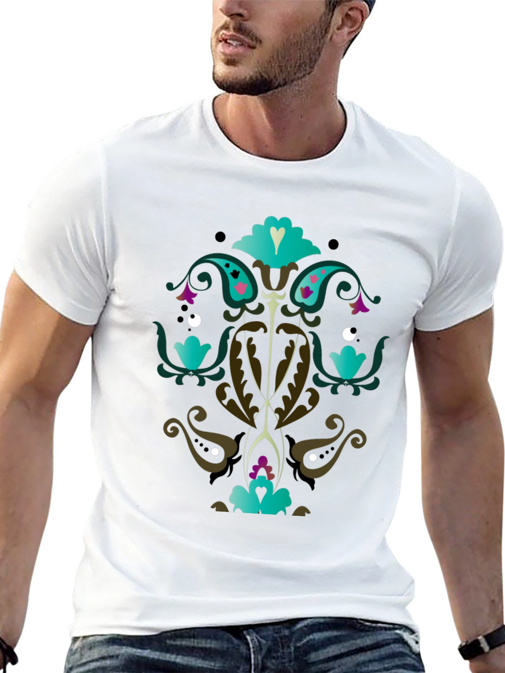 Ornate Floral Graphic Print Black T-Shirt
