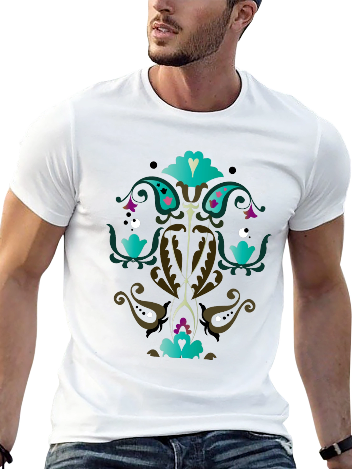 Ornate Floral Graphic Print Black T-Shirt