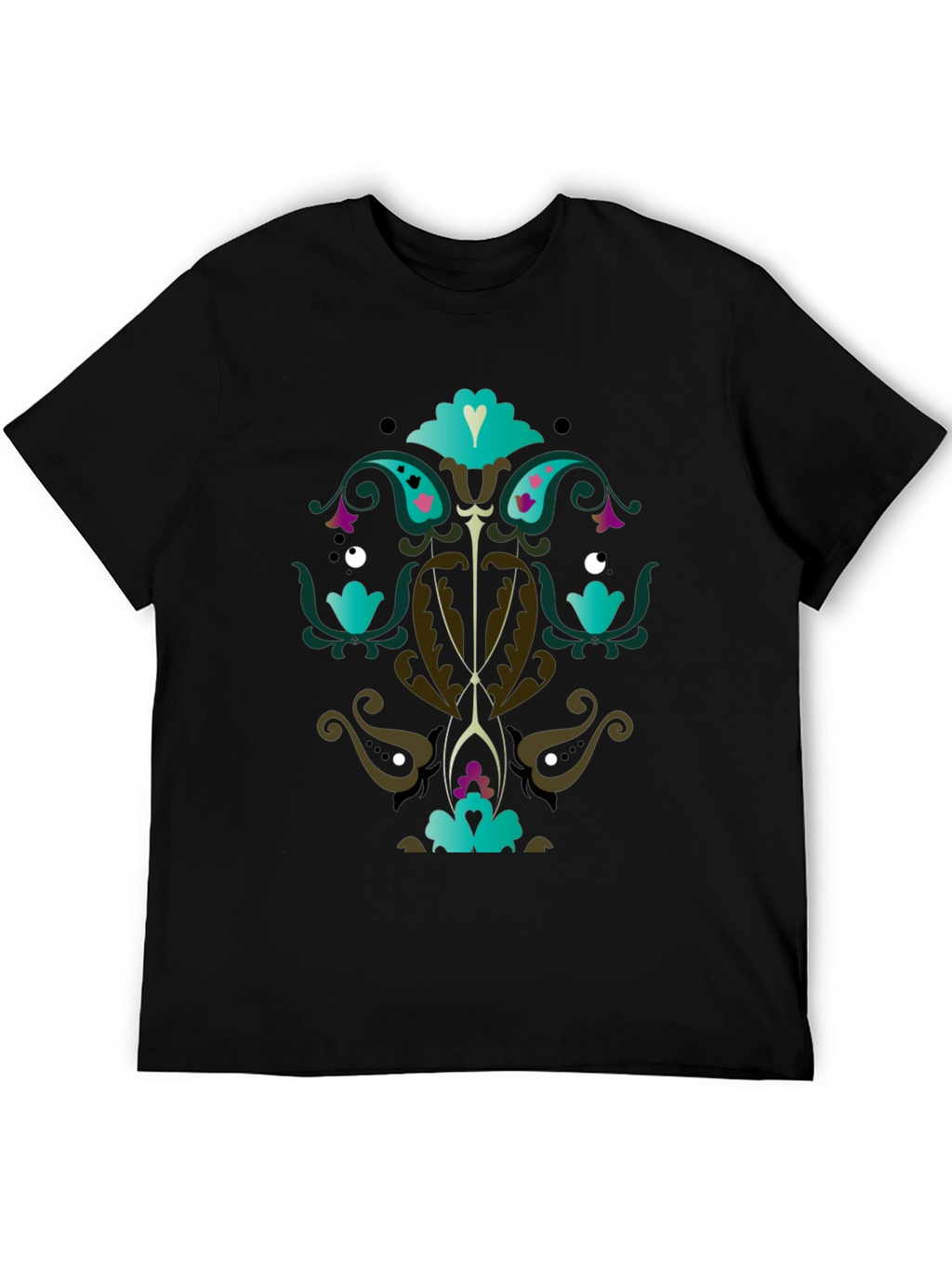 Ornate Floral Graphic Print Black T-Shirt