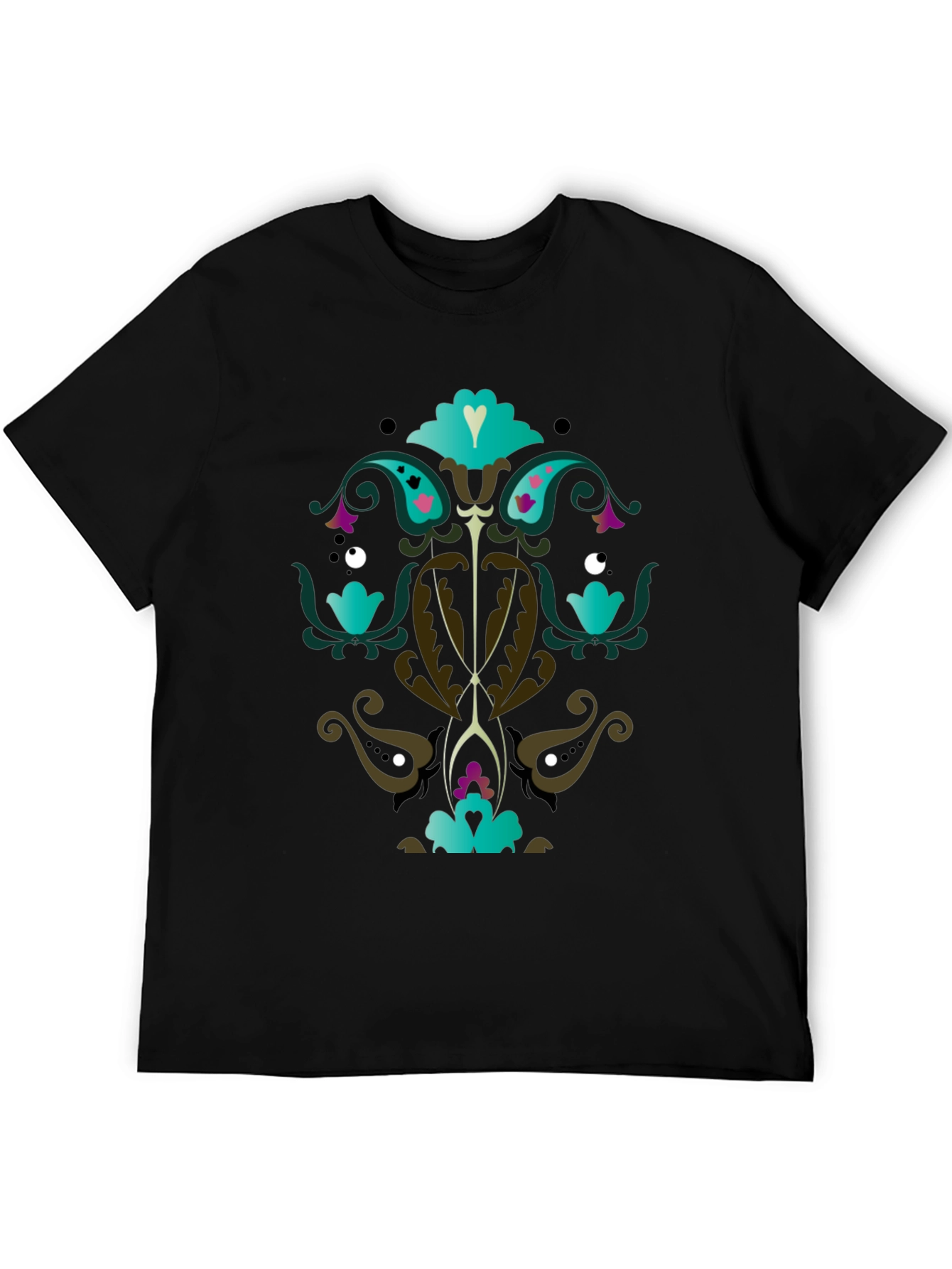 Ornate Floral Graphic Print Black T-Shirt