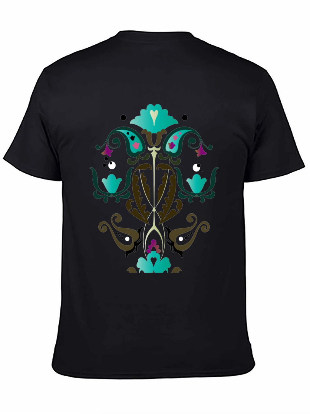 Ornate Floral Graphic Print Black T-Shirt