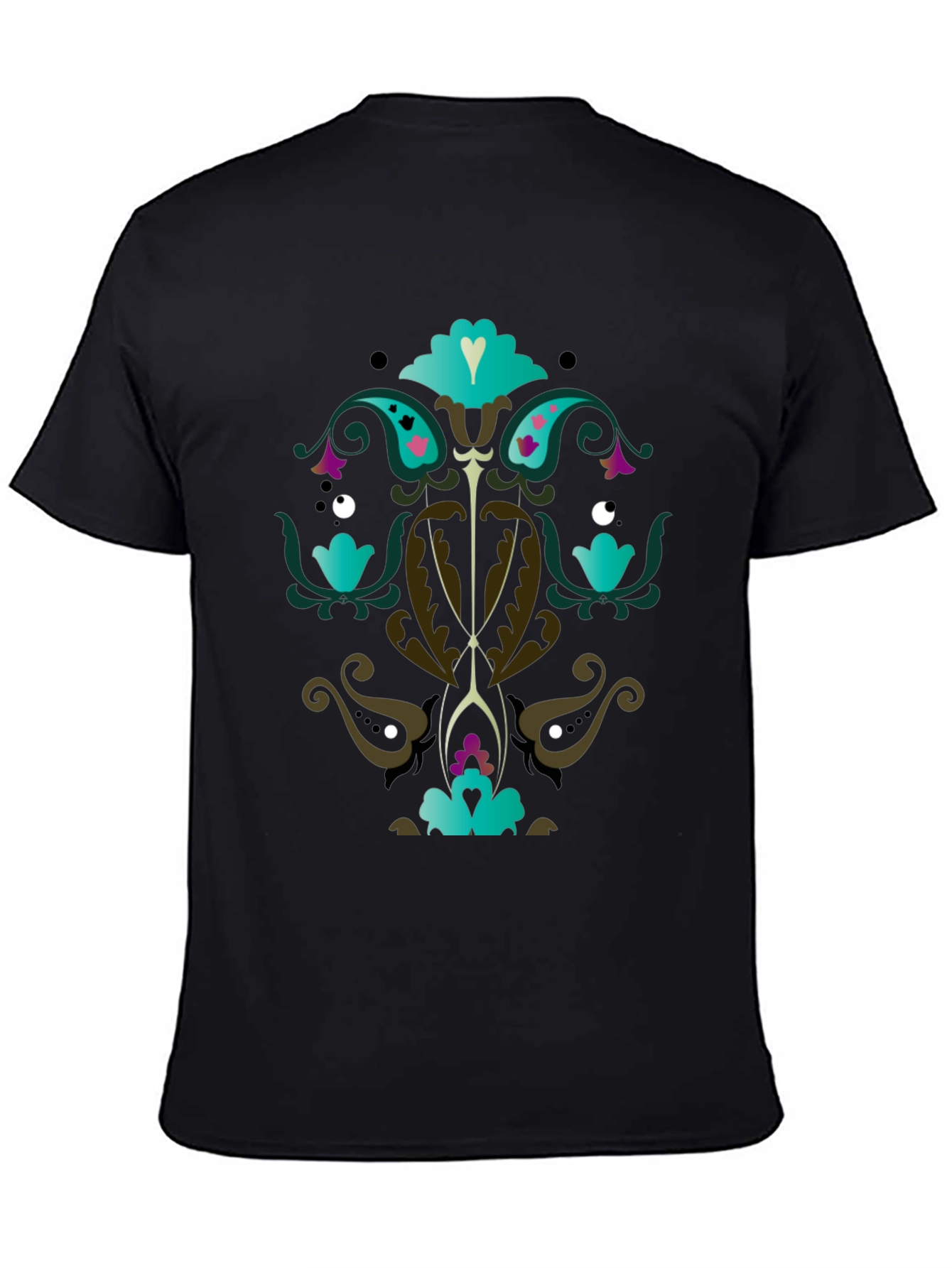 Ornate Floral Graphic Print Black T-Shirt