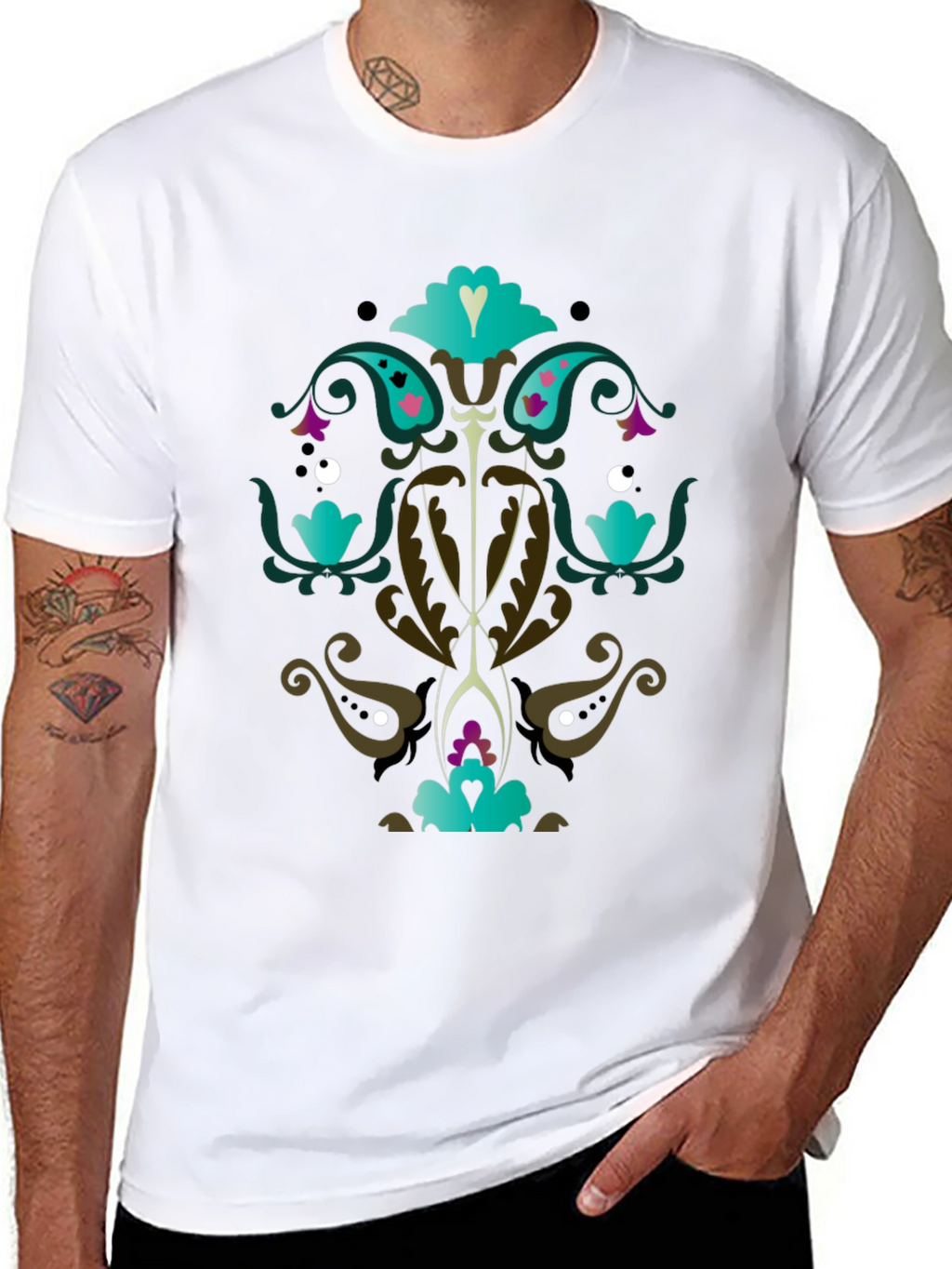 Ornate Floral Graphic Print Black T-Shirt