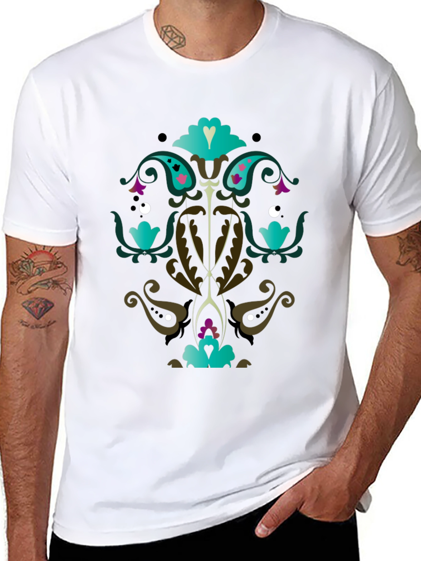 Ornate Floral Graphic Print Black T-Shirt