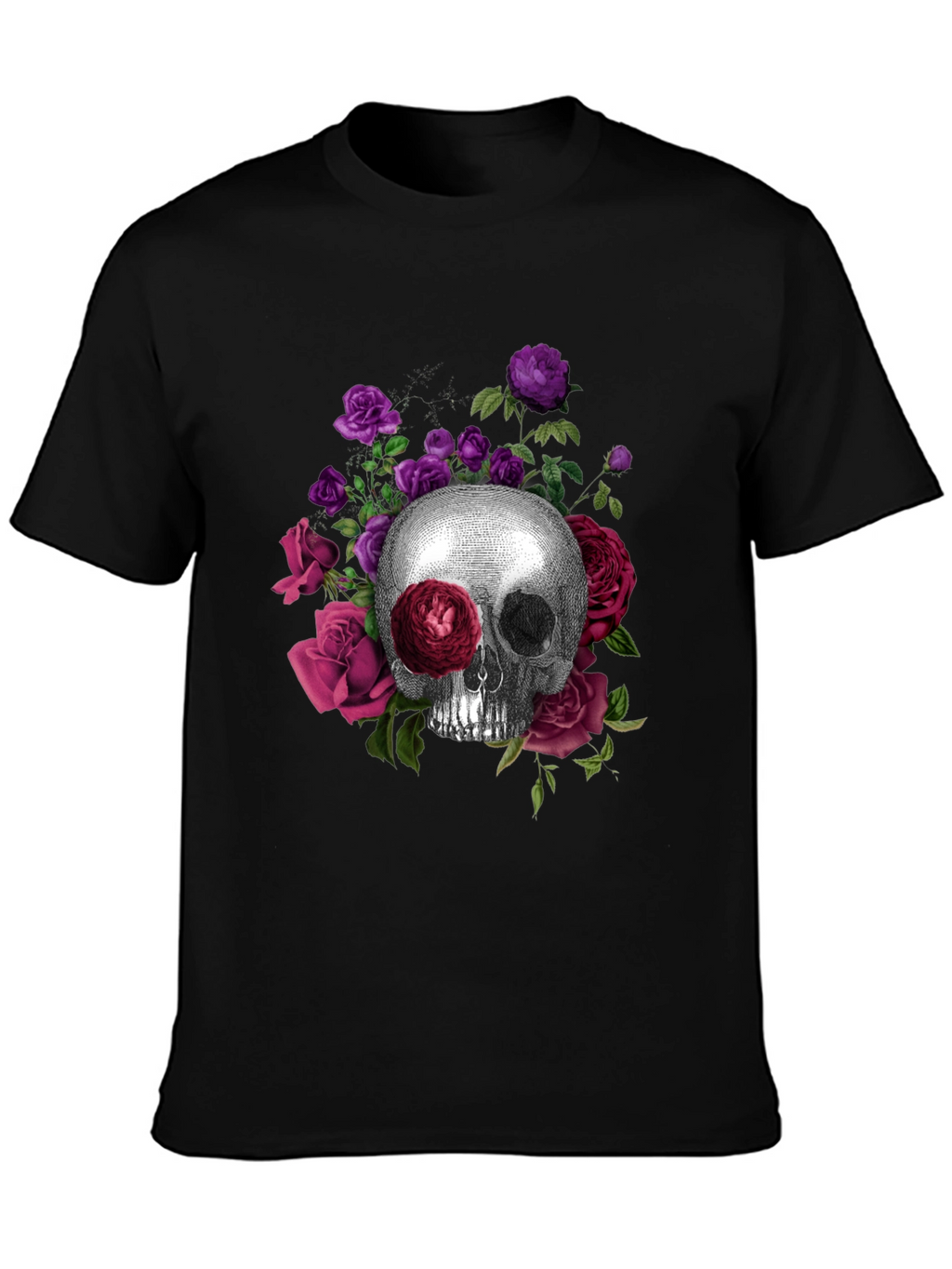 Skull and Roses Graphic Tee - Black