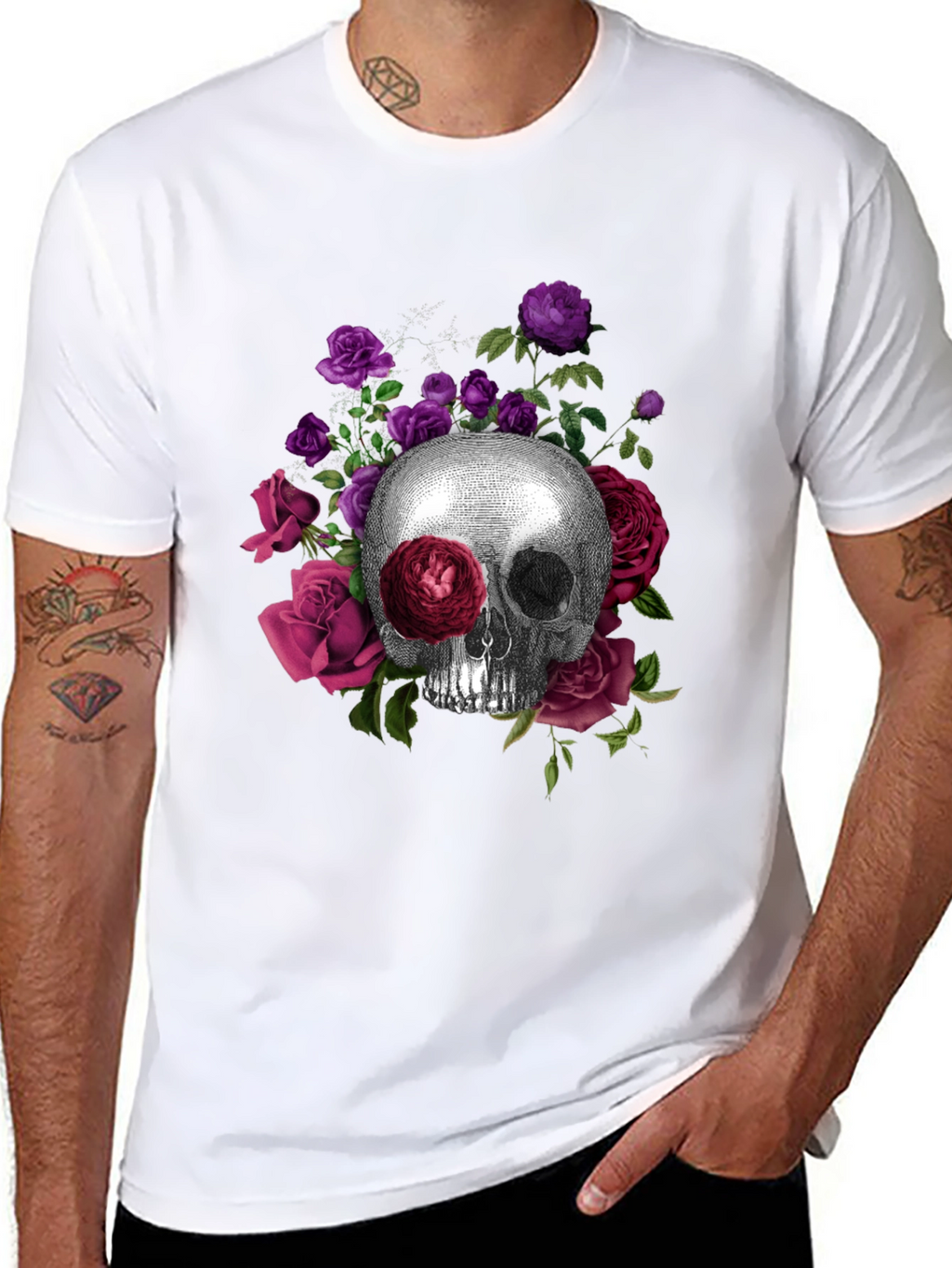Skull and Roses Graphic Tee - Black