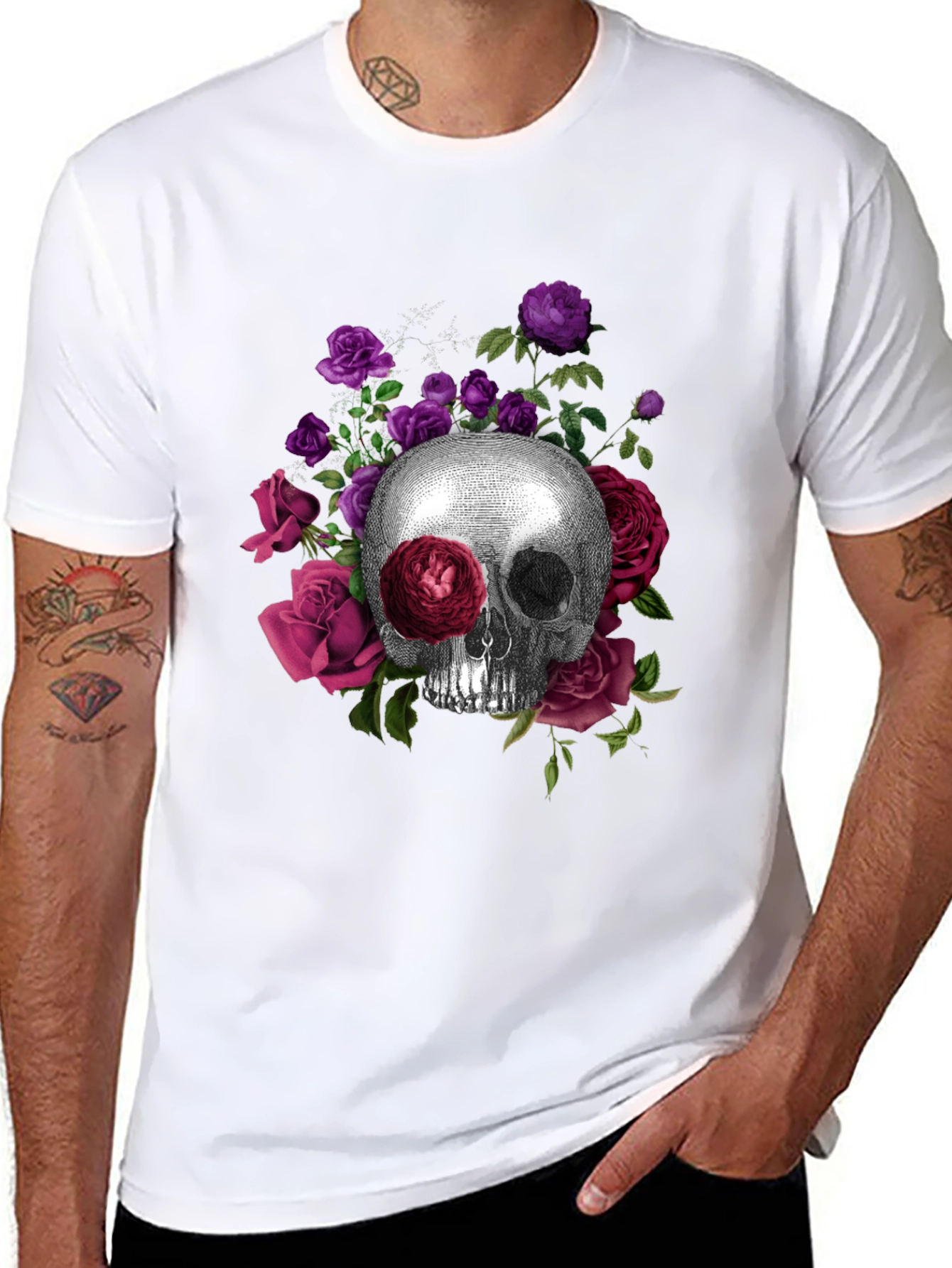 Skull and Roses Graphic Tee - Black