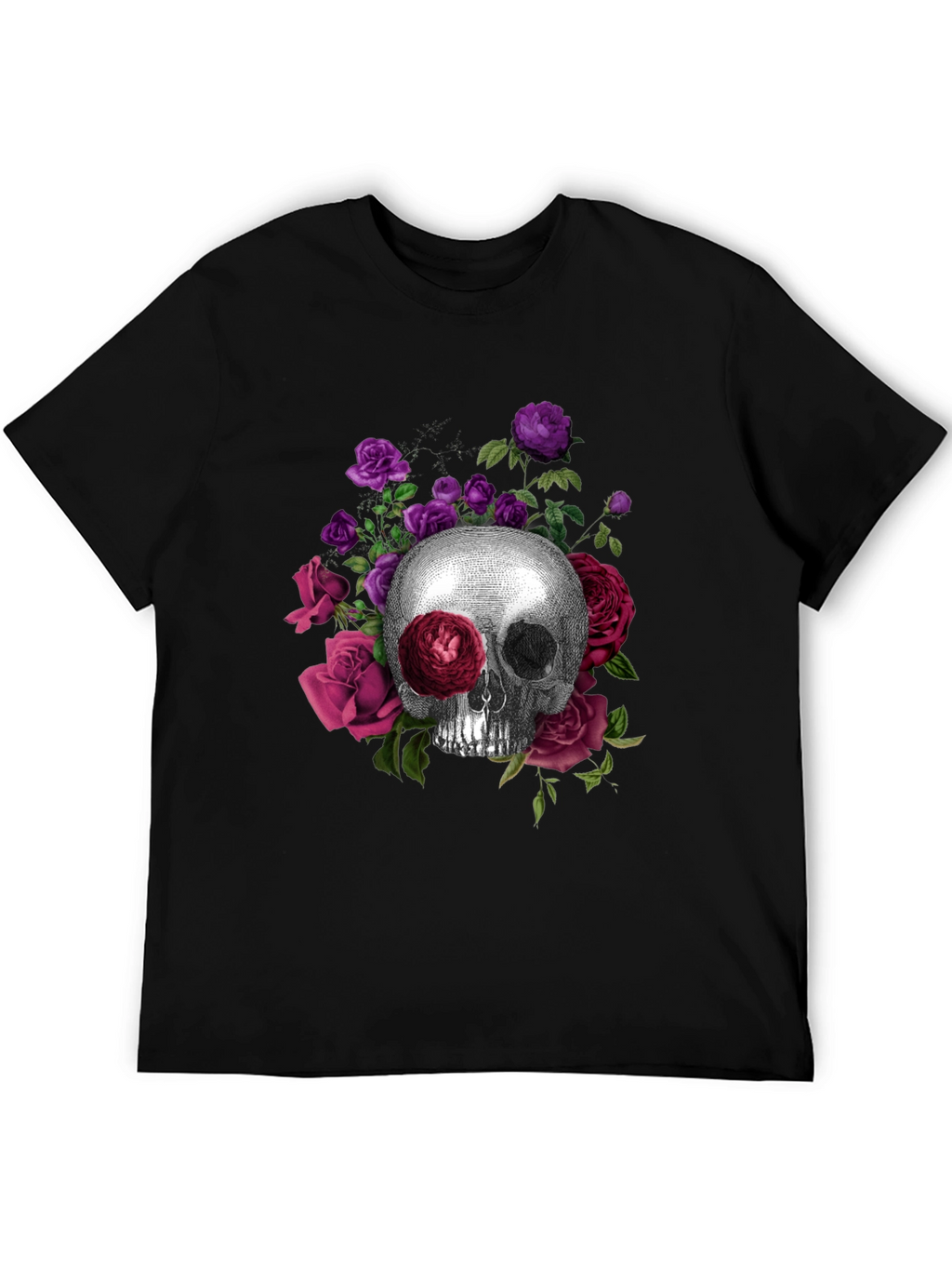 Skull and Roses Graphic Tee - Black
