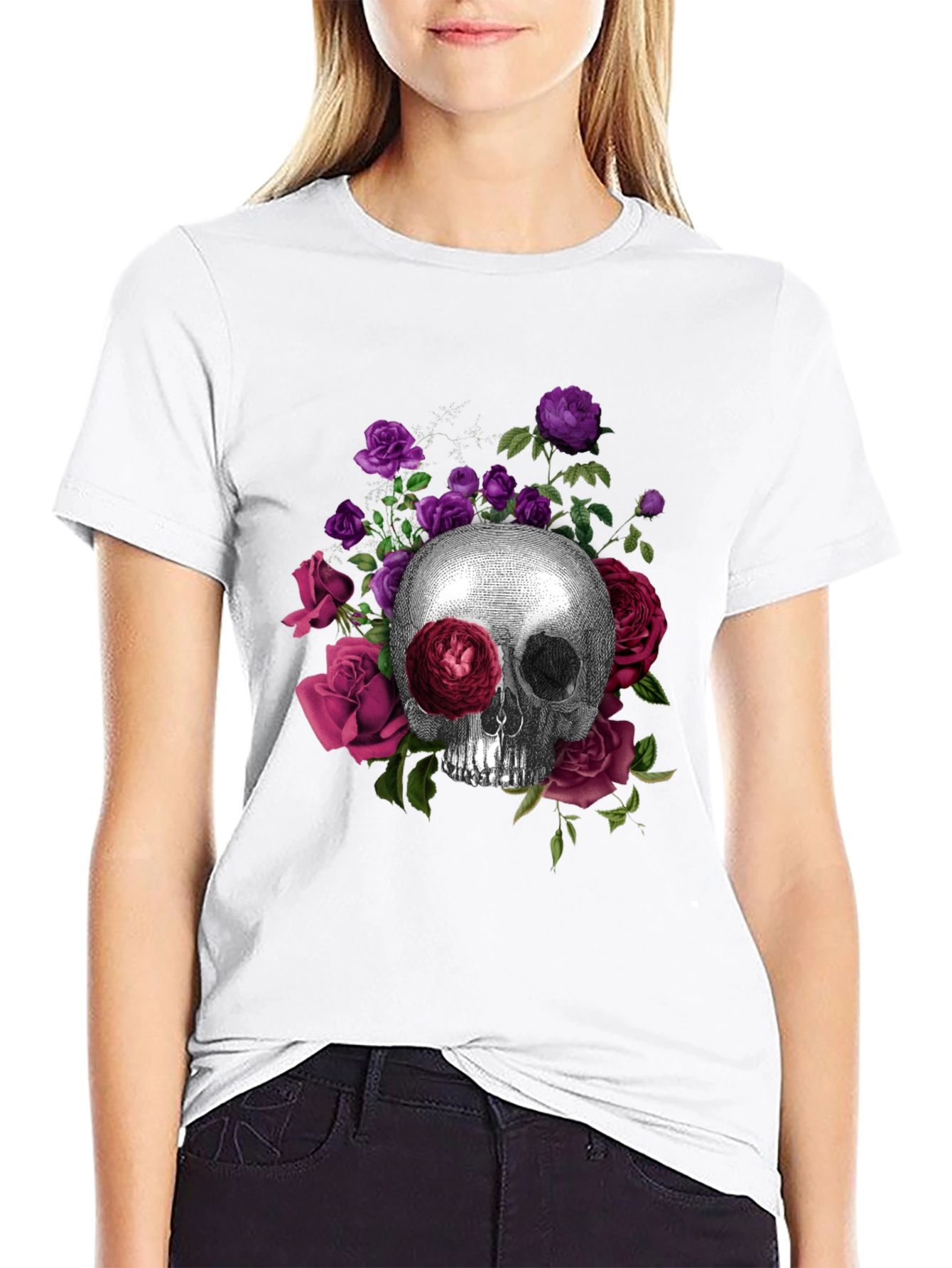 Skull and Roses Graphic Tee - Black