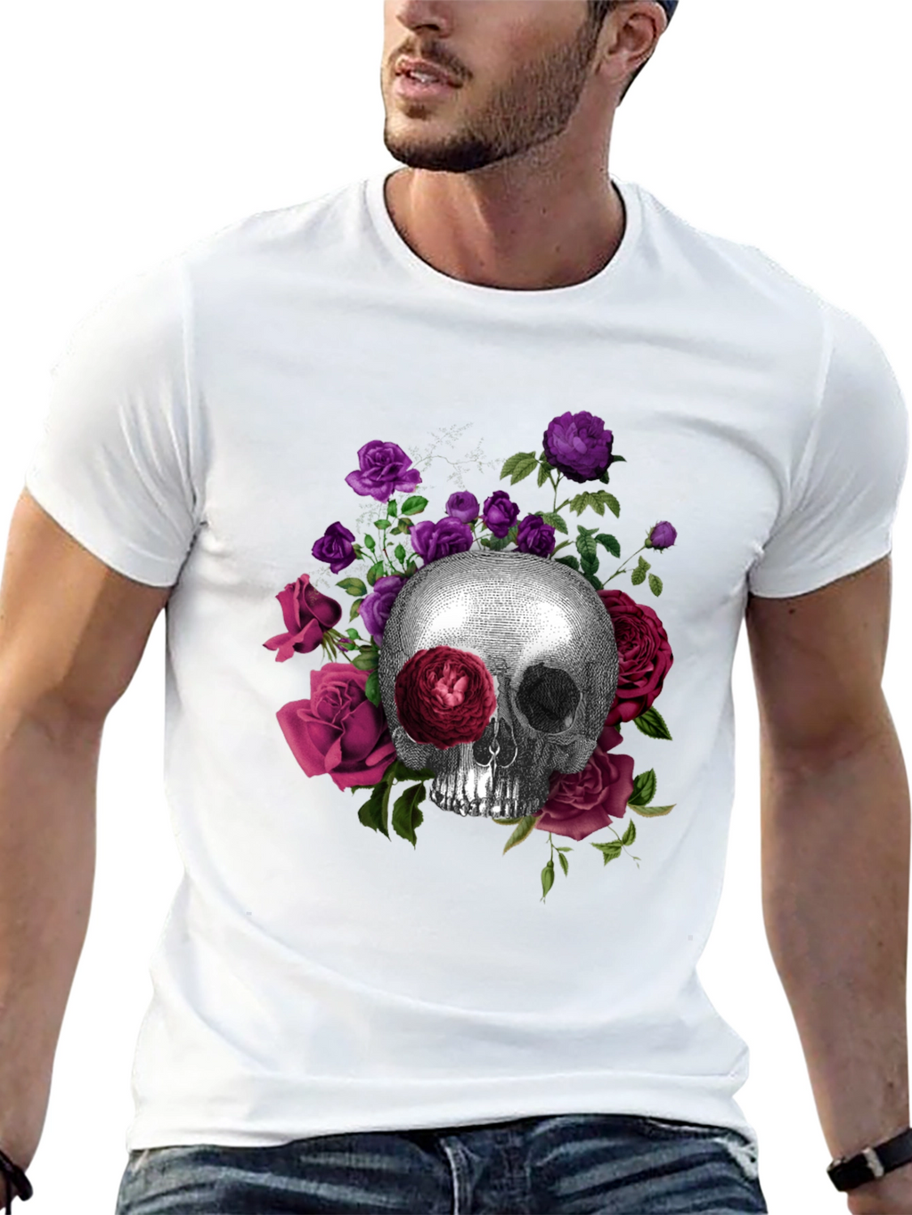 Skull and Roses Graphic Tee - Black