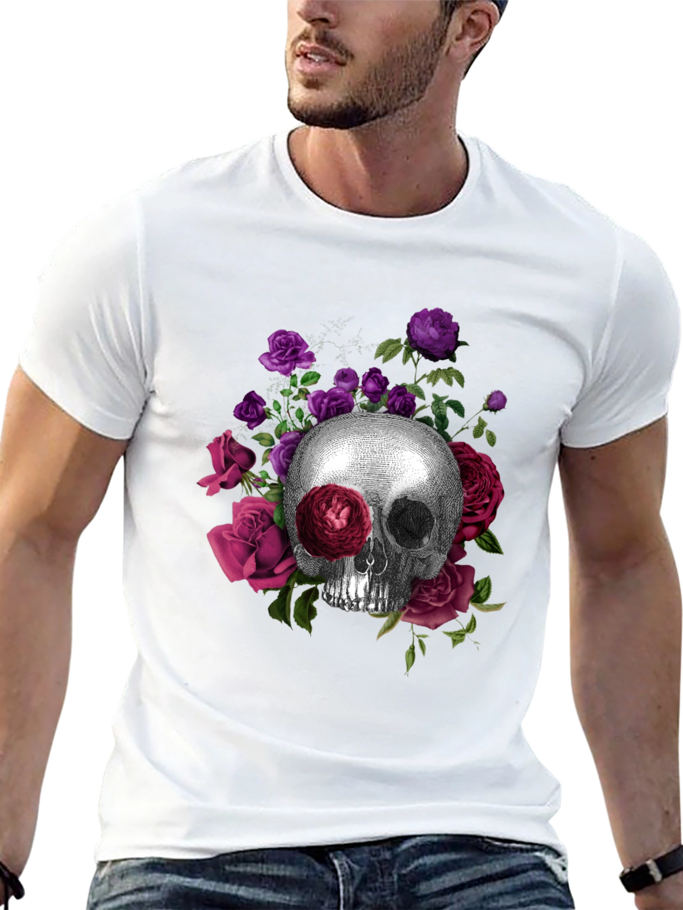 Skull and Roses Graphic Tee - Black