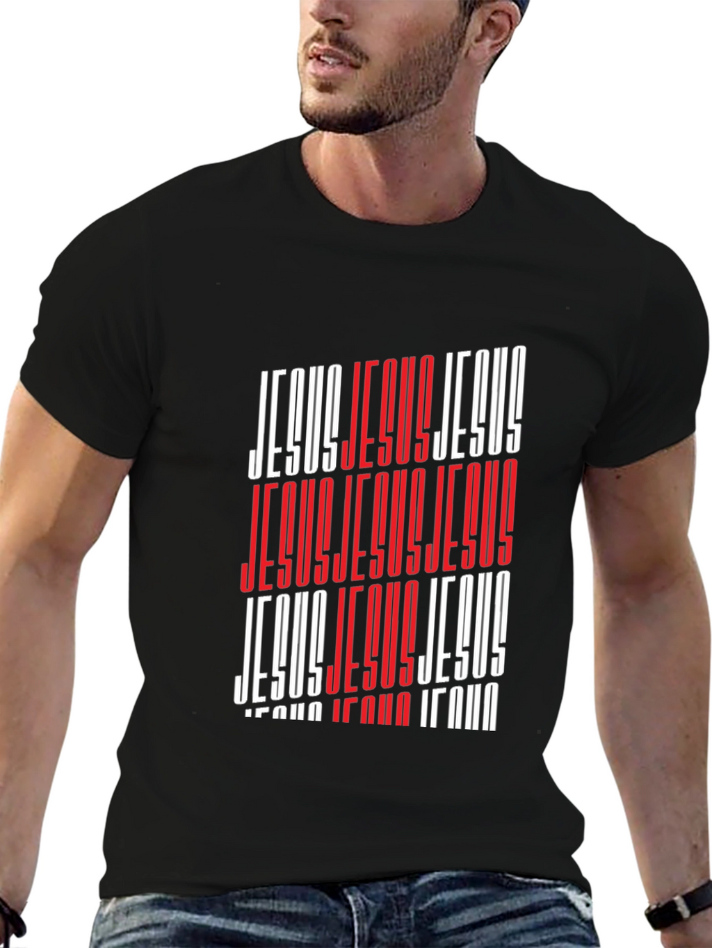 Bold Jesus Graphic Print Black T-Shirt