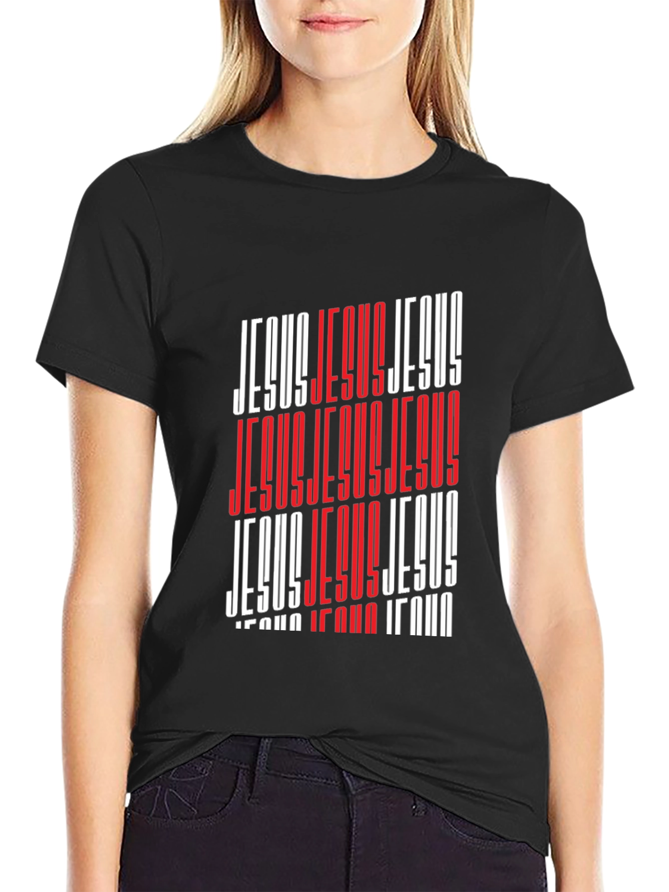 Bold Jesus Graphic Print Black T-Shirt