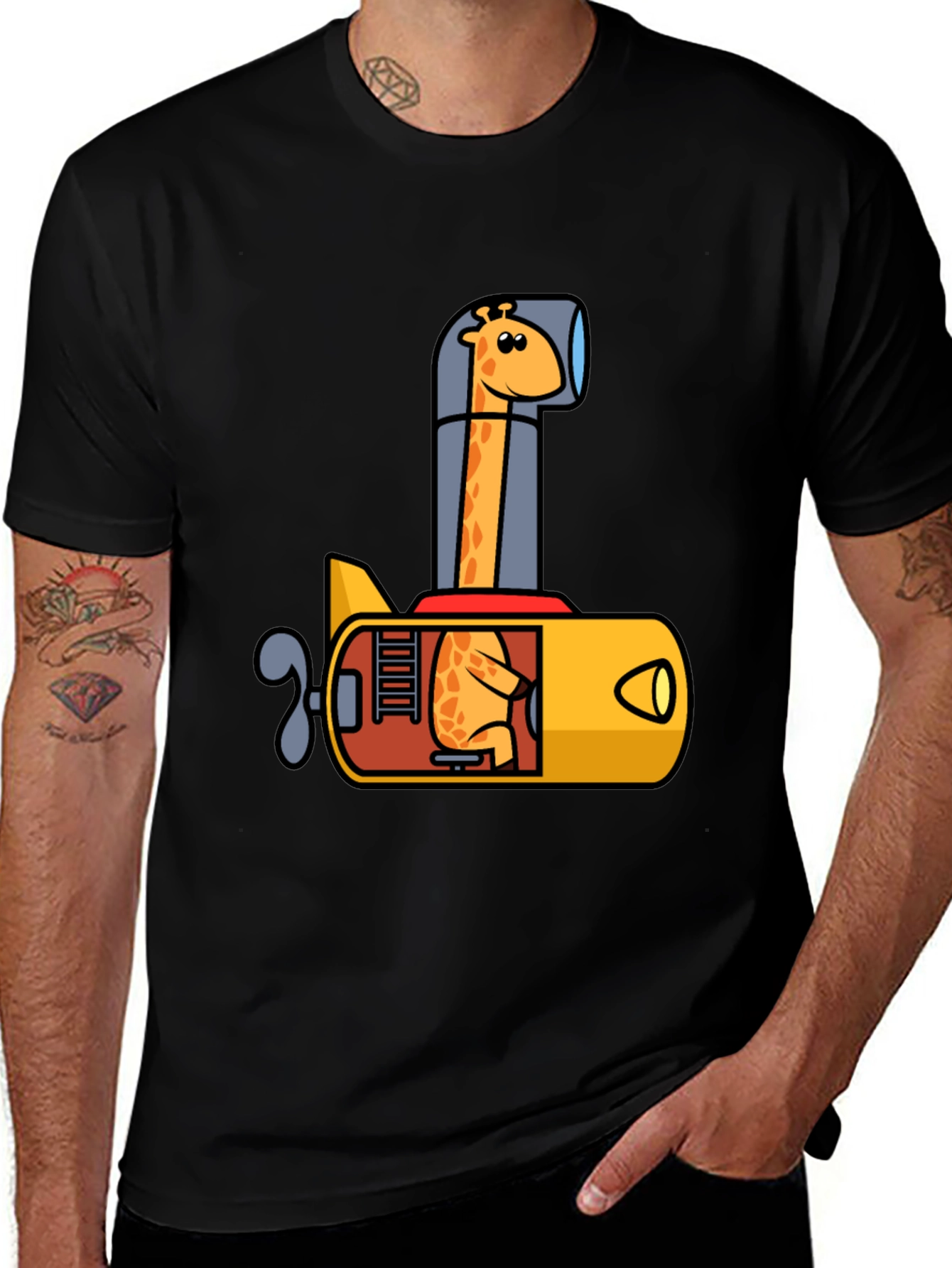 Giraffe Submarine Black T-Shirt