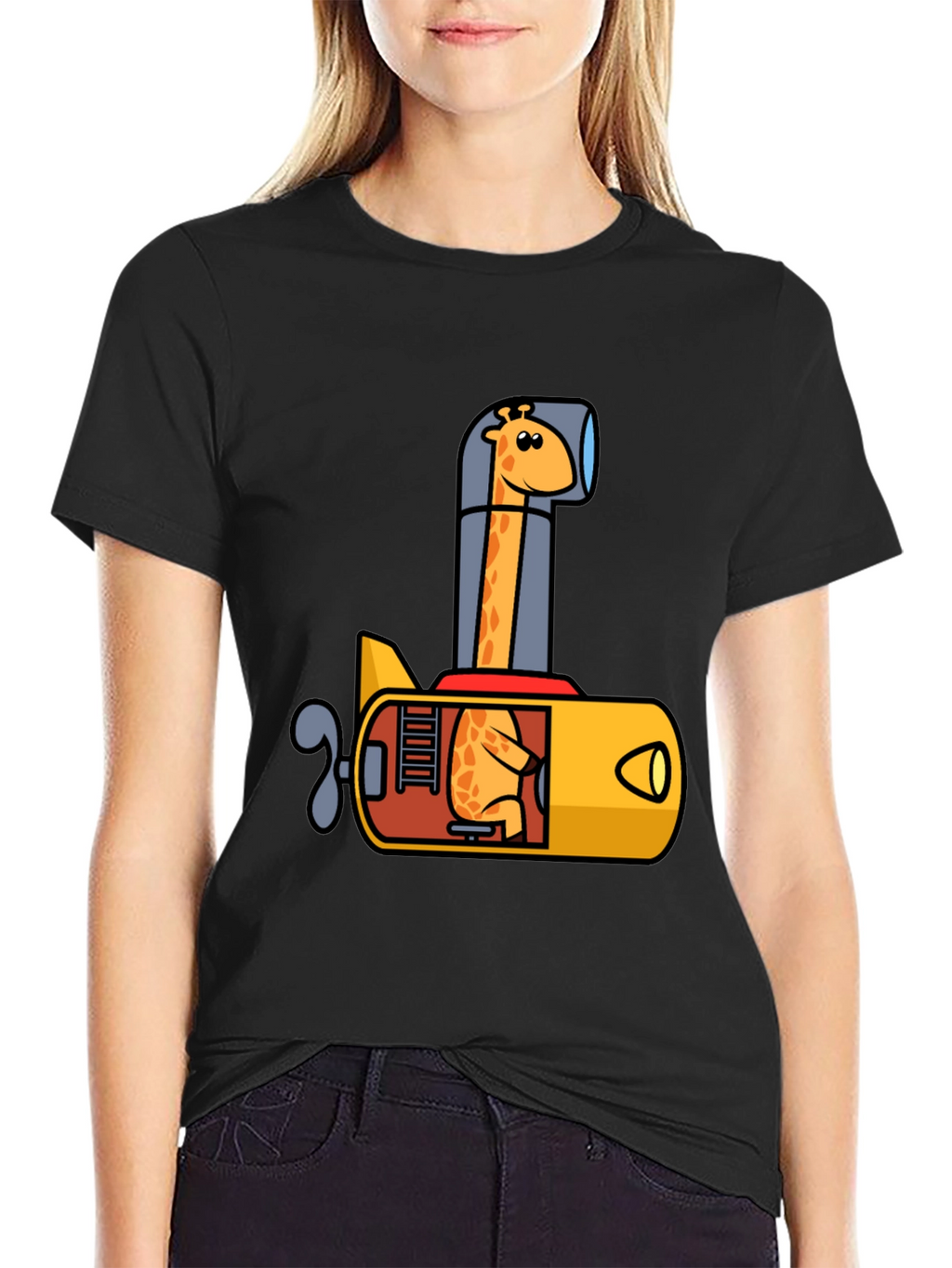 Giraffe Submarine Black T-Shirt