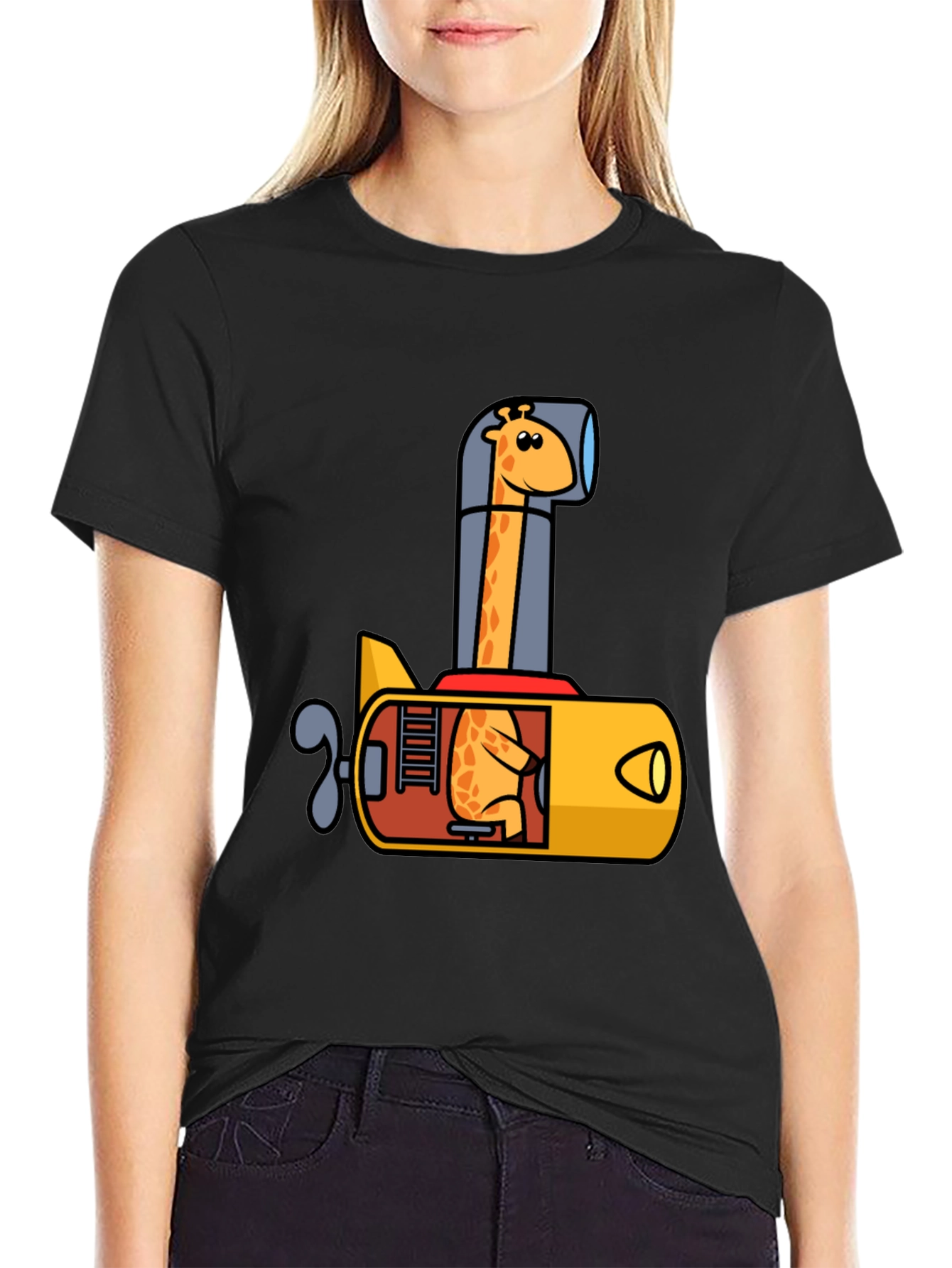 Giraffe Submarine Black T-Shirt