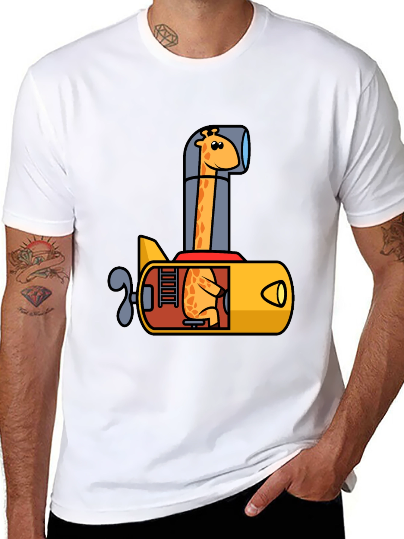 Giraffe Submarine Black T-Shirt
