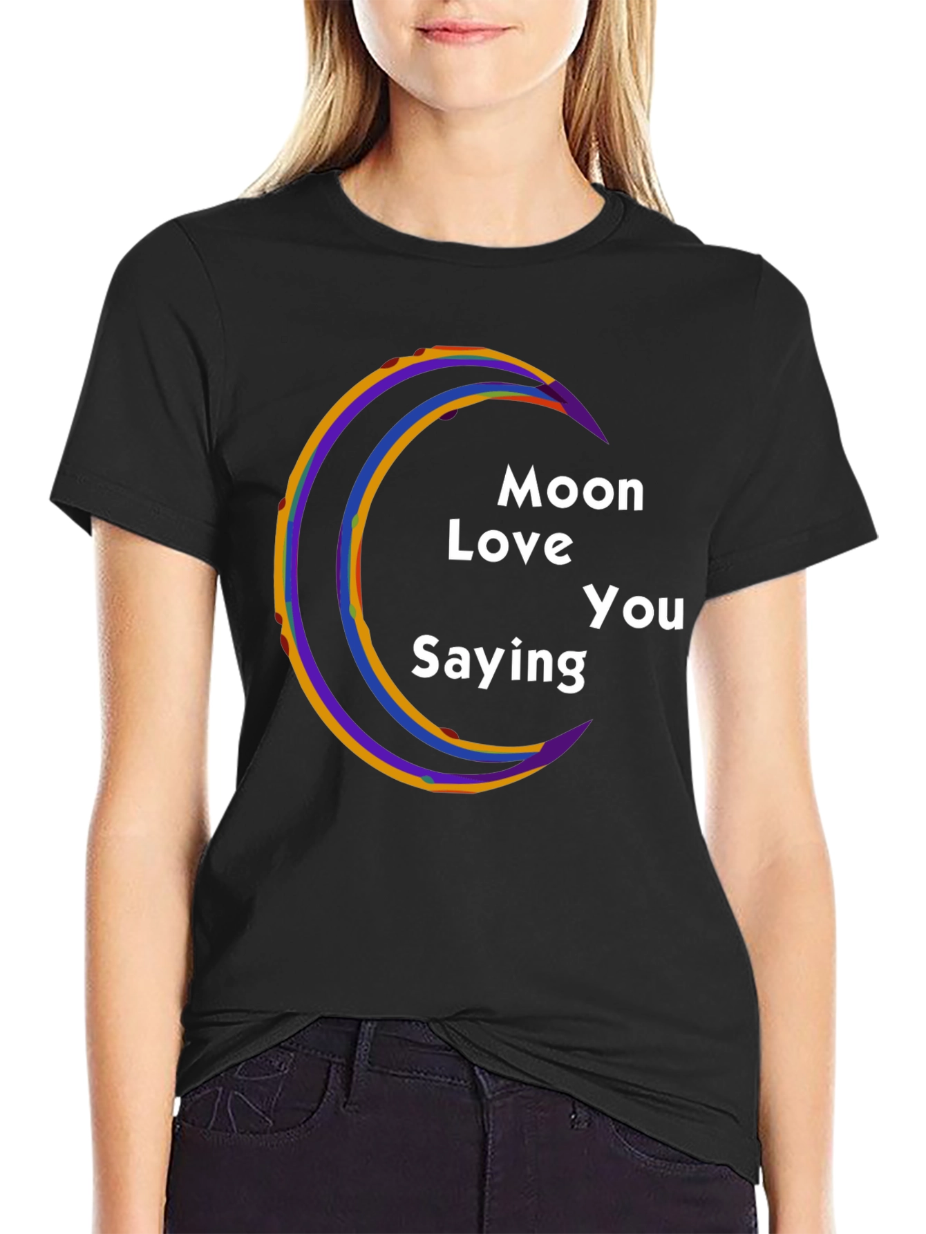 Moon Love You Saying Black T-Shirt