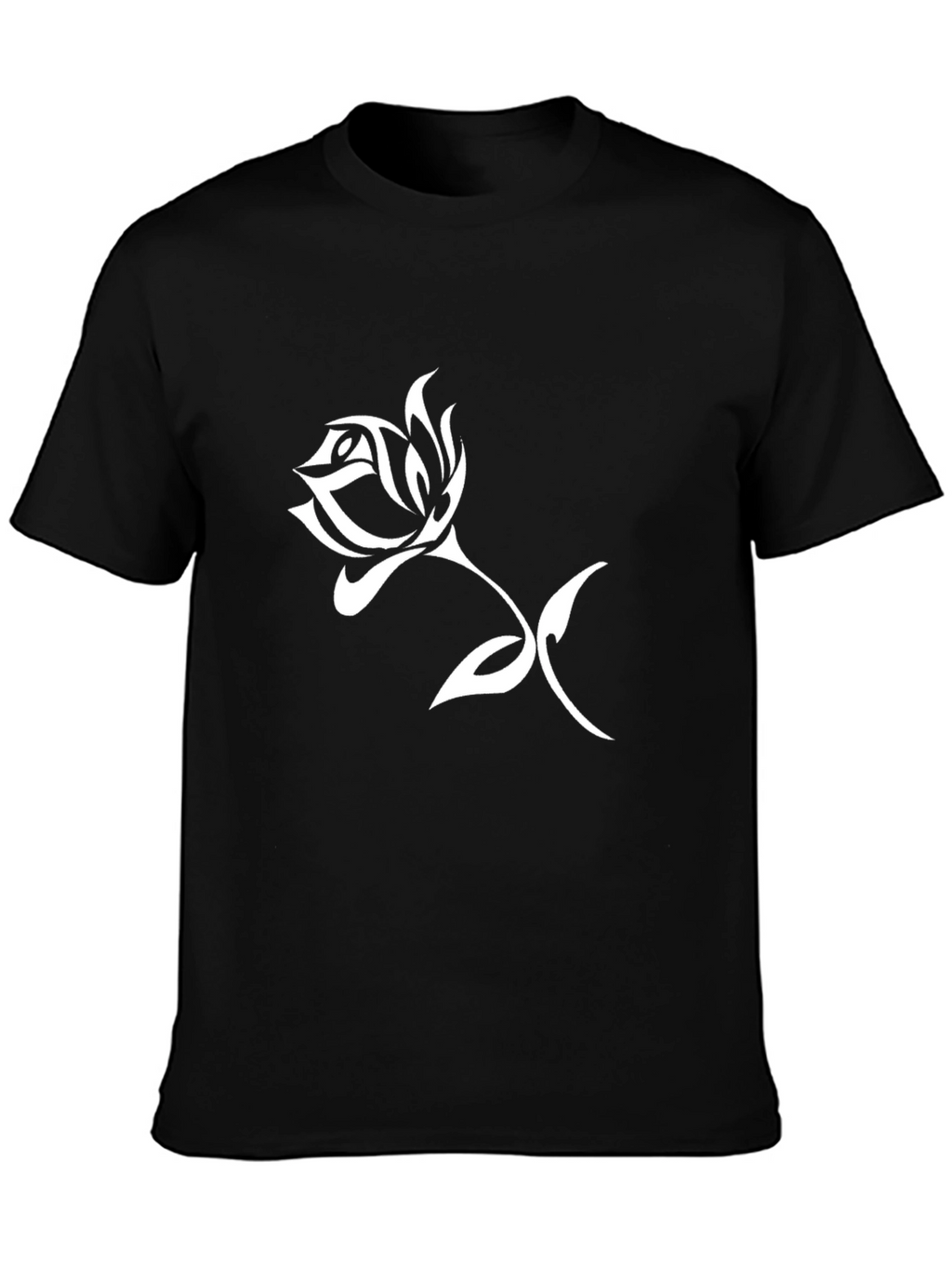 Black T-Shirt with Rose Graphic