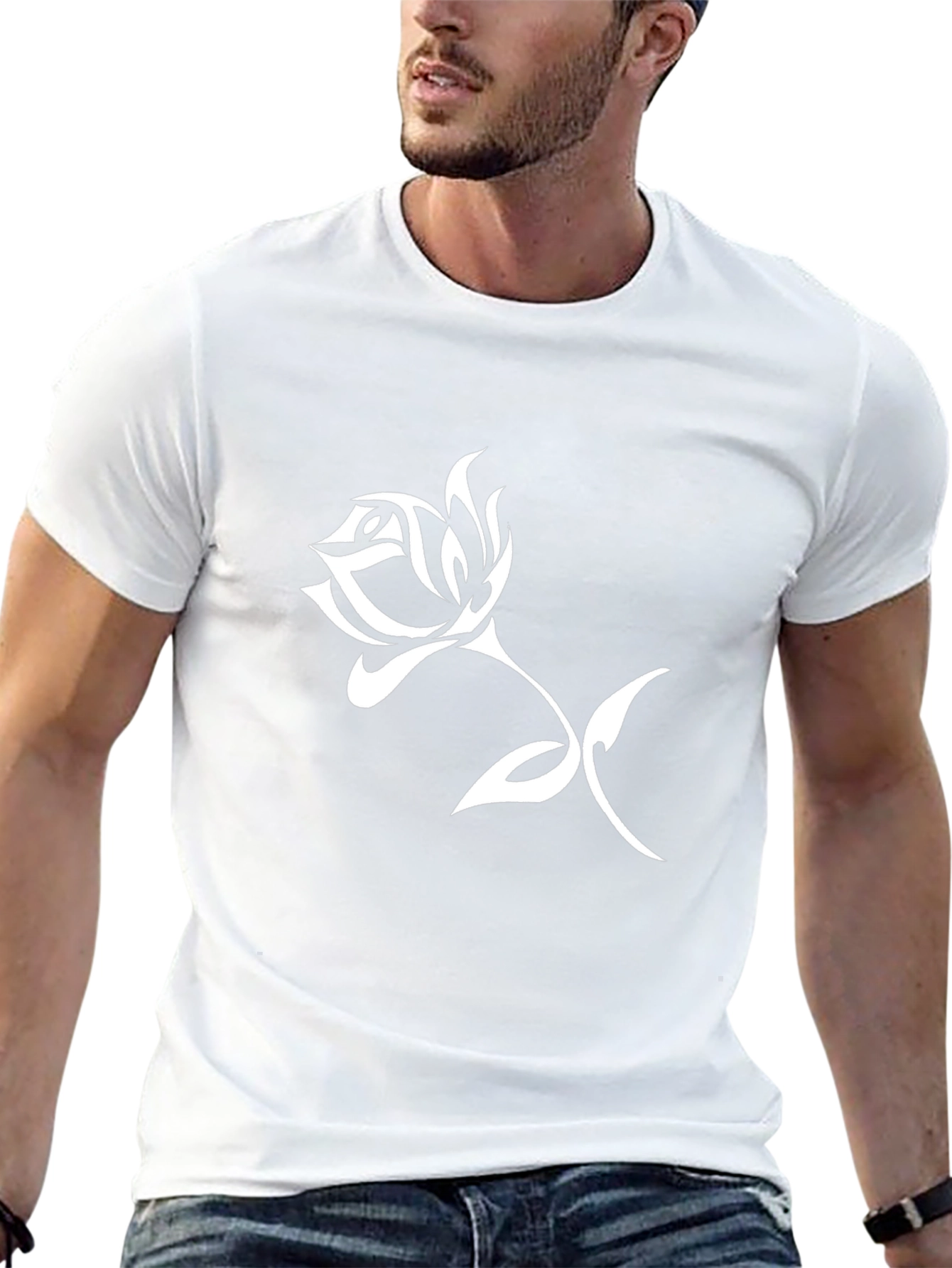 Black T-Shirt with Rose Graphic