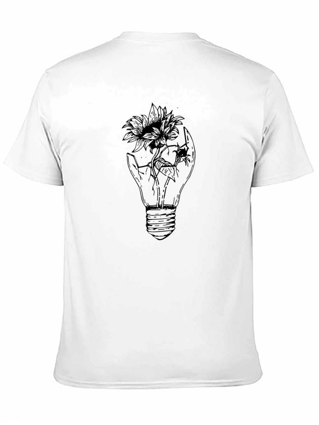 Mens Black Graphic Tee - Light Bulb Flower Design