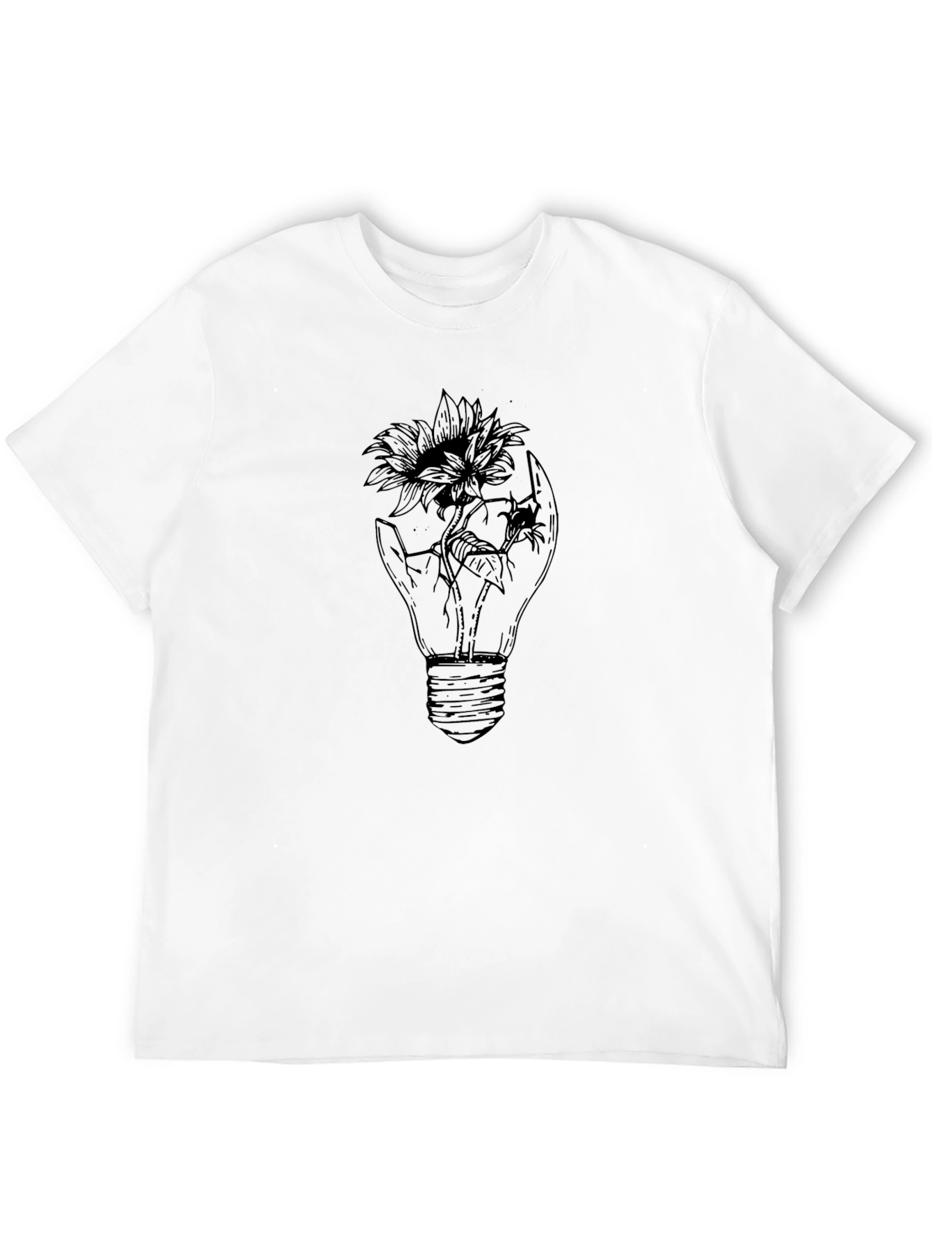 Mens Black Graphic Tee - Light Bulb Flower Design