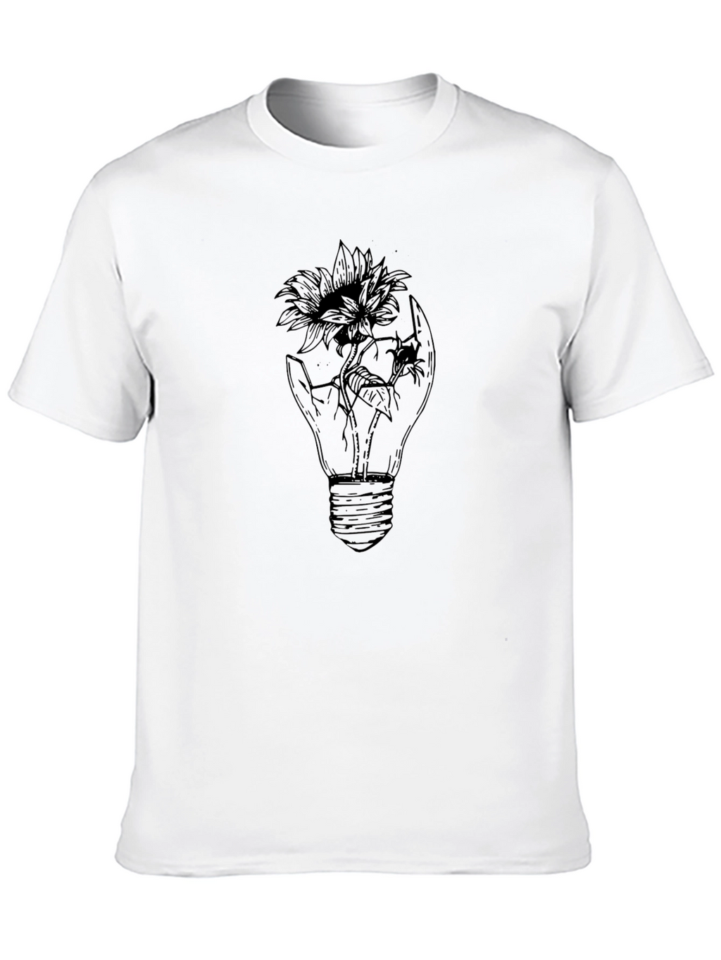 Mens Black Graphic Tee - Light Bulb Flower Design