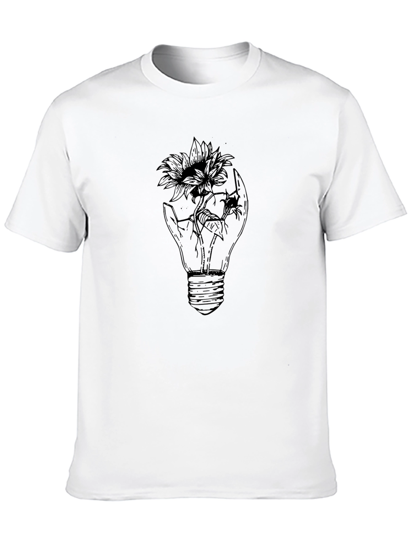 Mens Black Graphic Tee - Light Bulb Flower Design