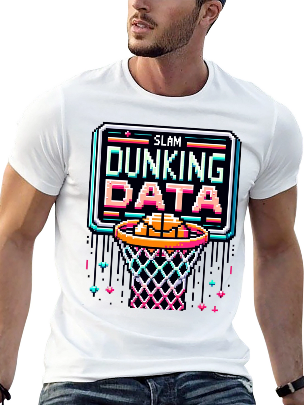 Slam Dunking Data Pixel Art T-Shirt