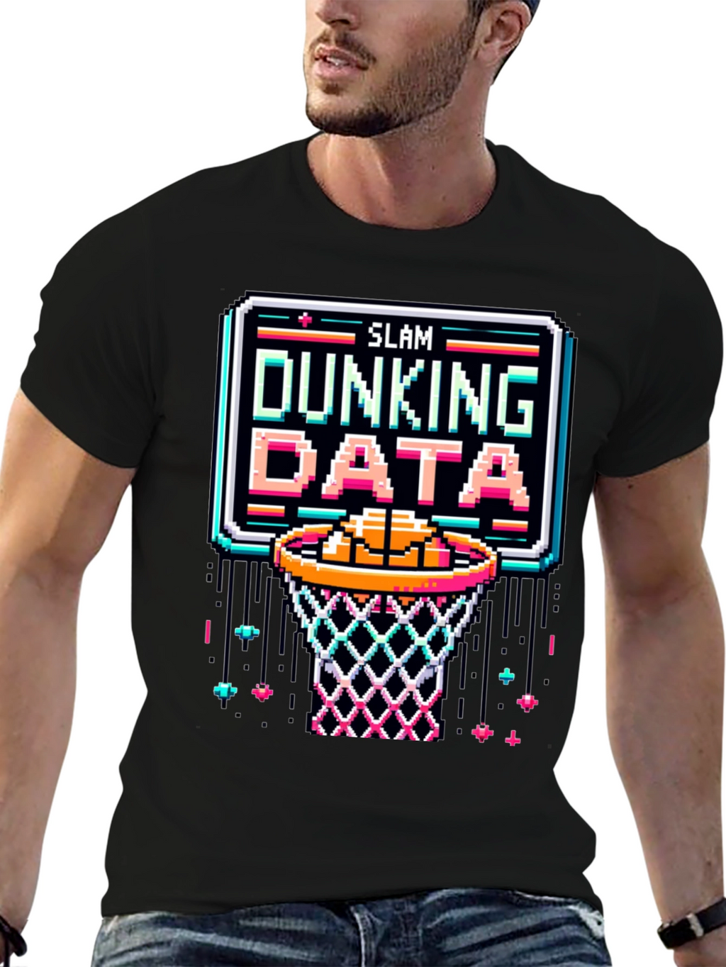 Slam Dunking Data Pixel Art T-Shirt