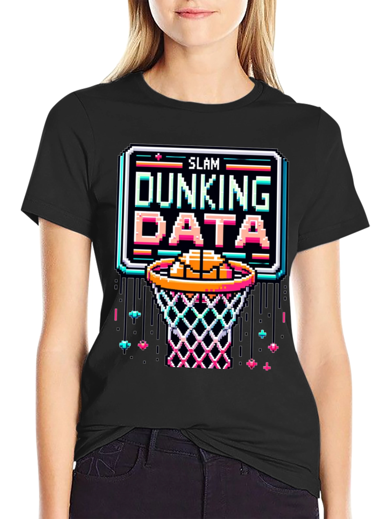 Slam Dunking Data Pixel Art T-Shirt